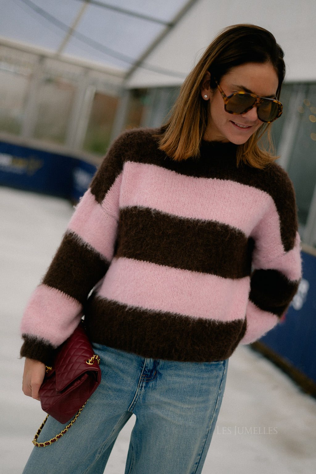 Ruby striped jumper hot chocolate/baby pink
