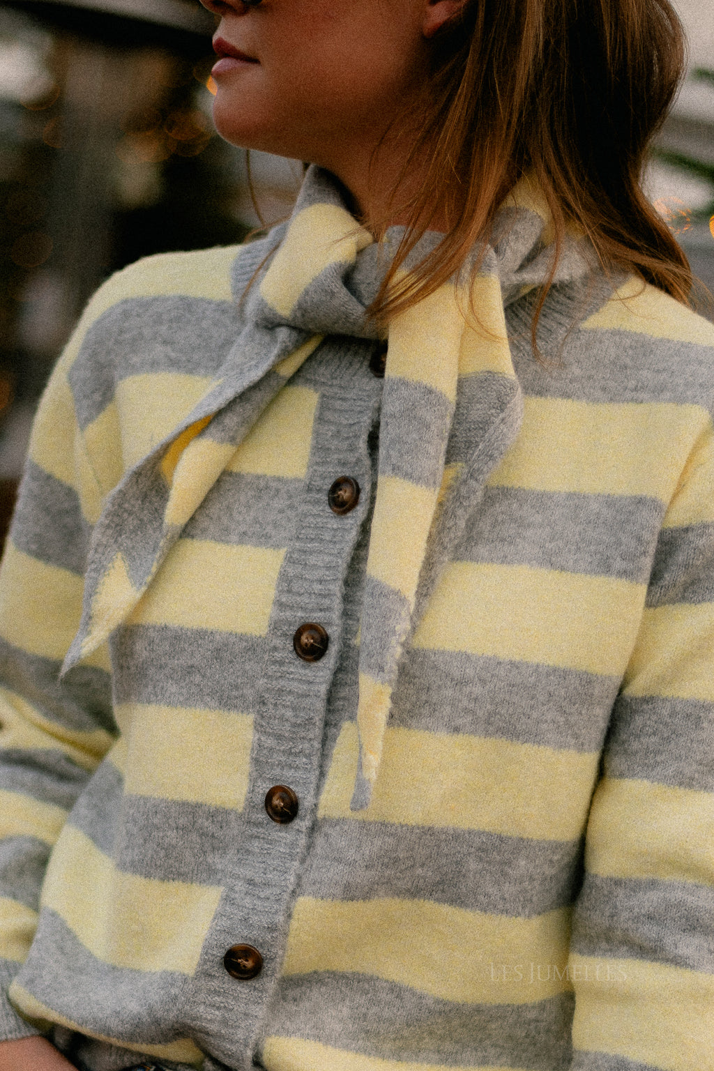 Birdie striped cardigan grey/butter yellow