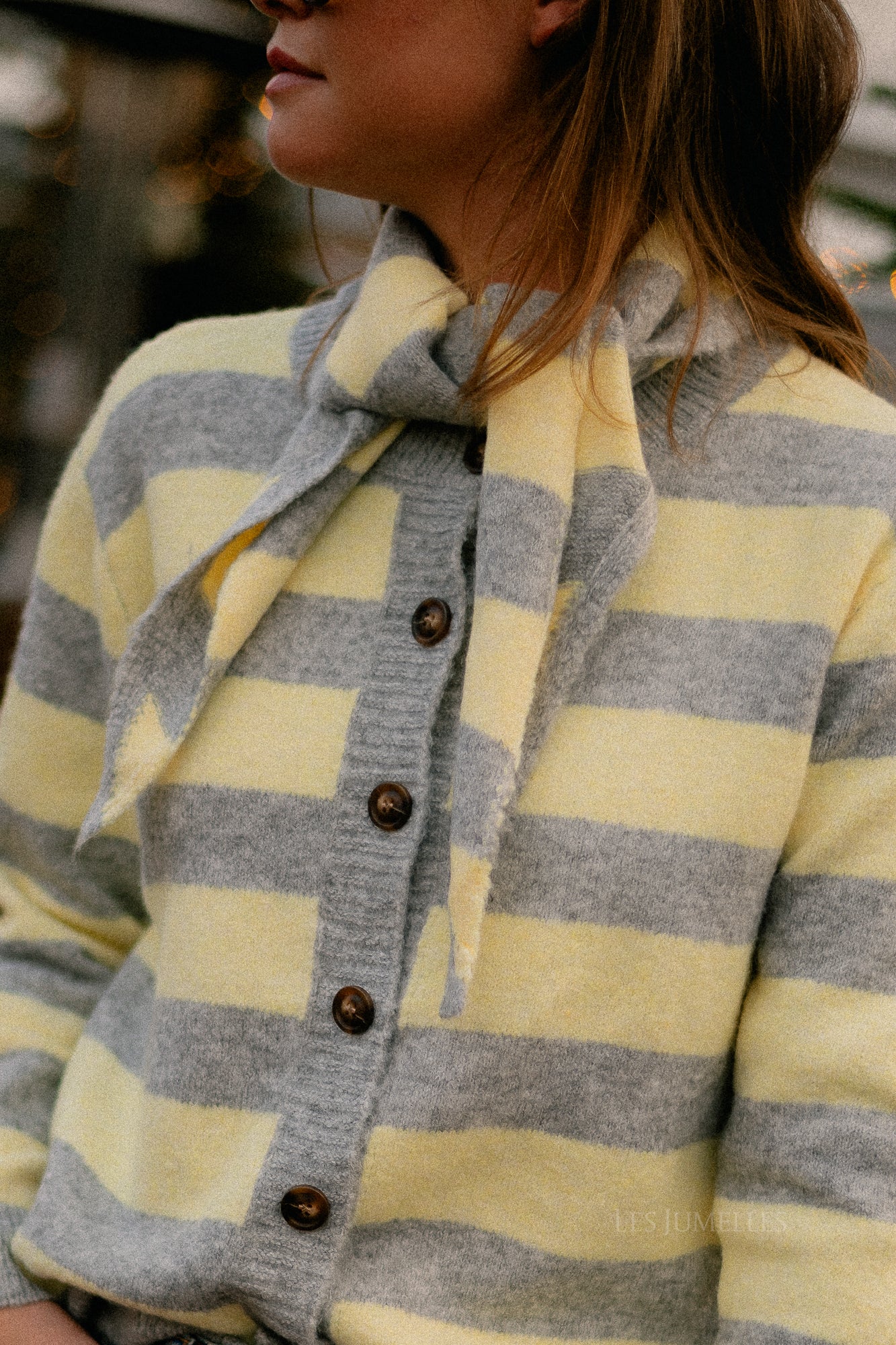 Birdie striped cardigan grey/butter yellow