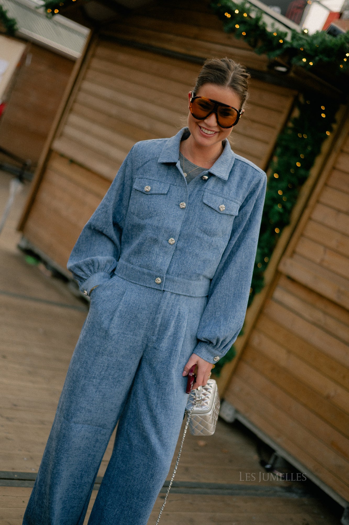 Pantalon large GZVally HW en denim bleu