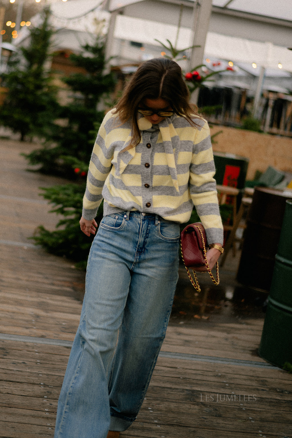 Birdie striped cardigan grey/butter yellow