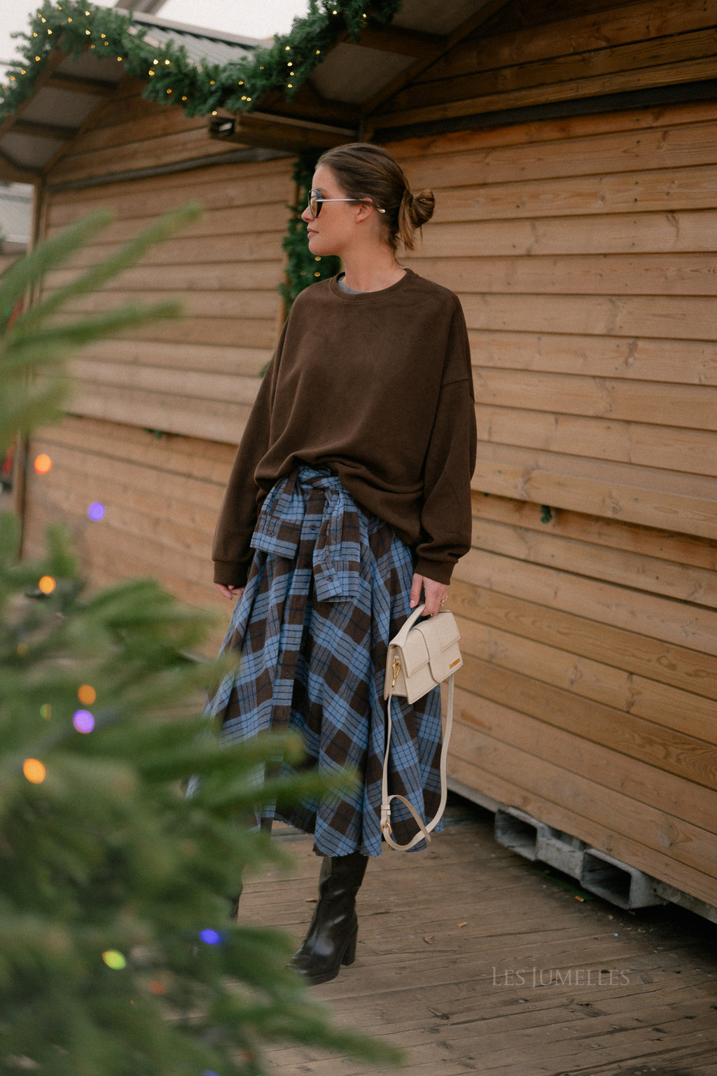 Martha checkered skirt hot chocolate/baby blue