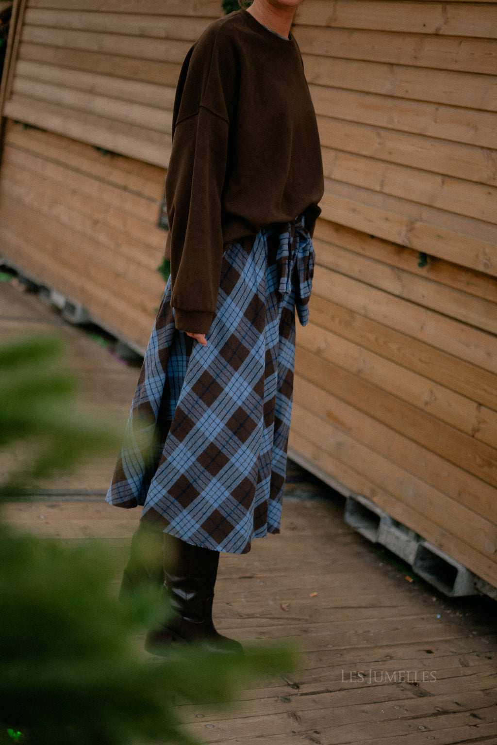 Martha checkered skirt hot chocolate/baby blue