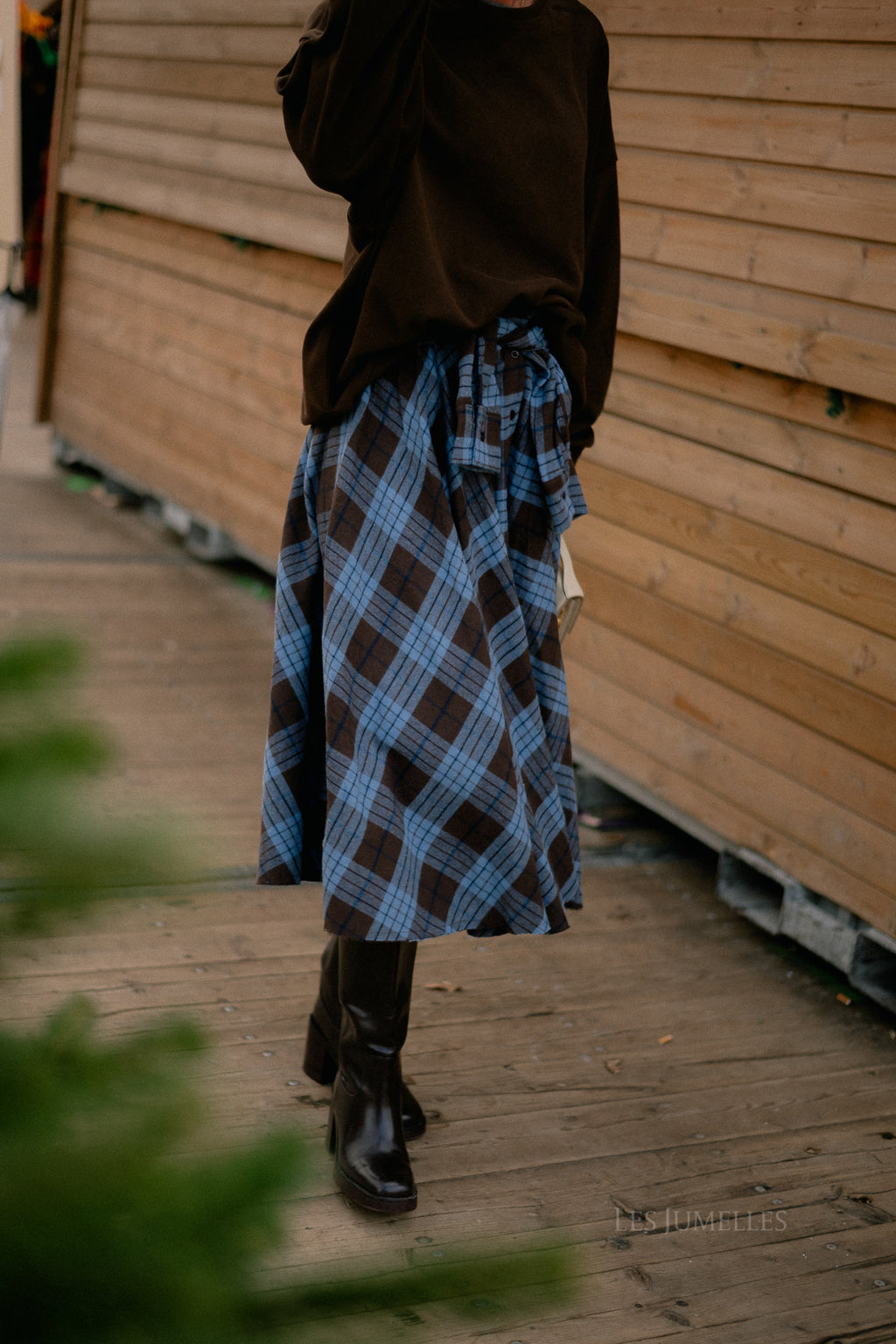 Martha checkered skirt hot chocolate/baby blue