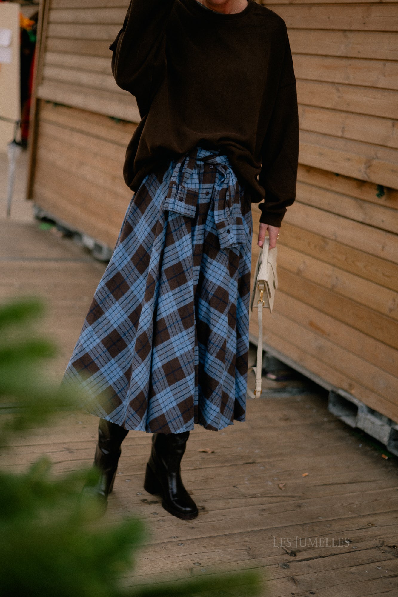 Martha checkered skirt hot chocolate/baby blue