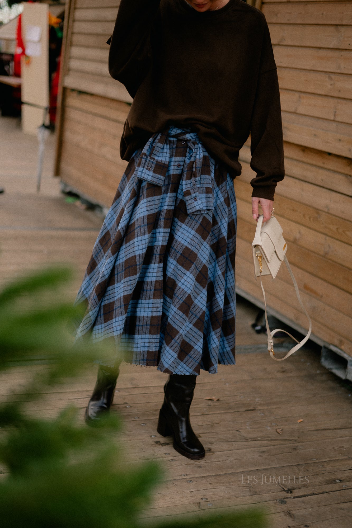 Martha checkered skirt hot chocolate/baby blue