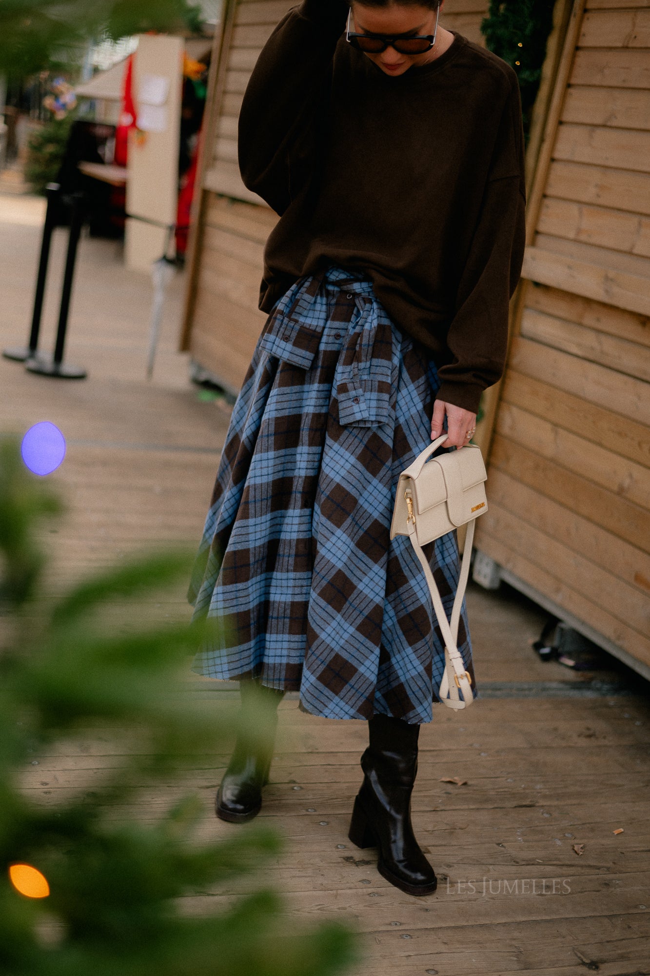 Martha checkered skirt hot chocolate/baby blue