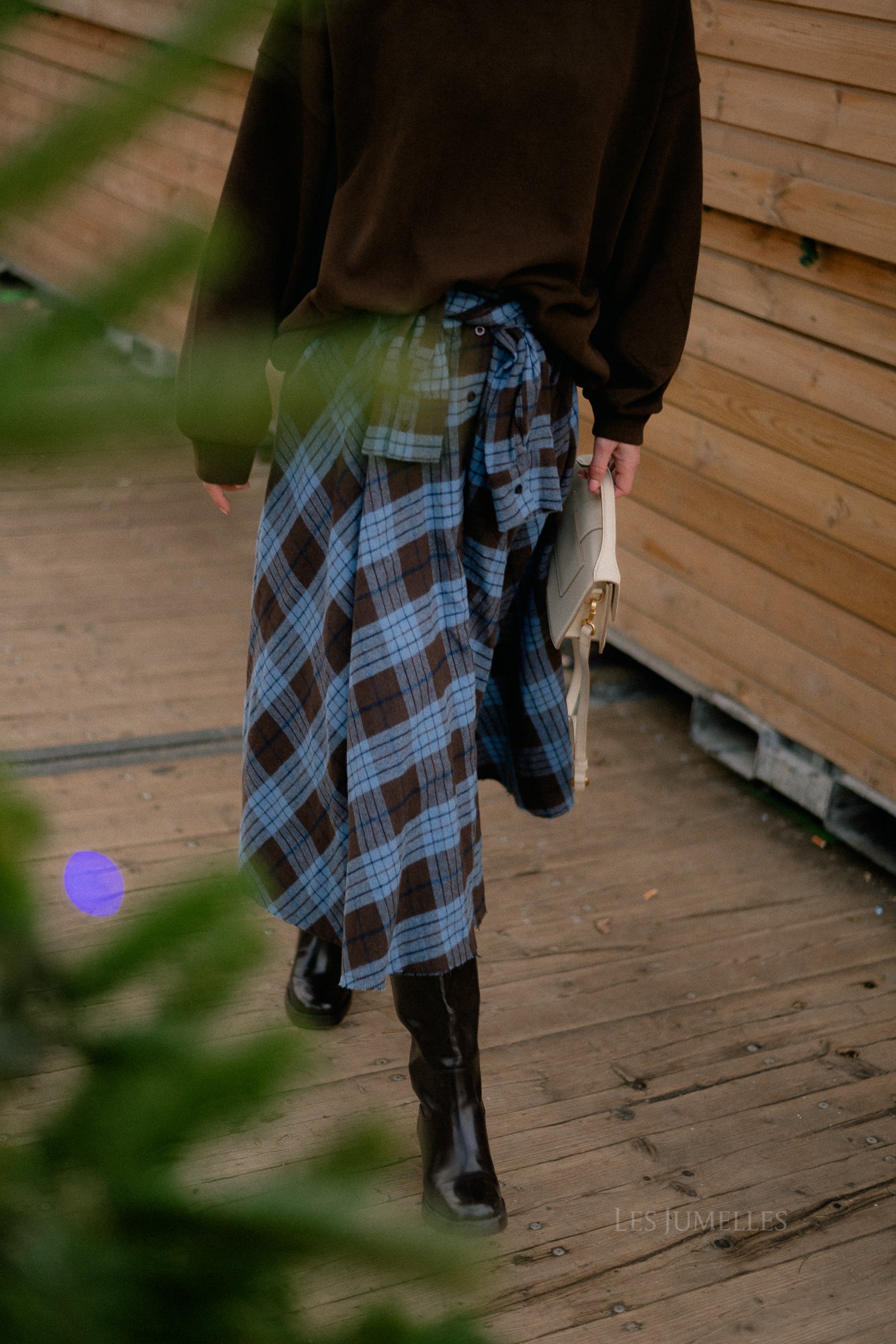 Martha checkered skirt hot chocolate/baby blue