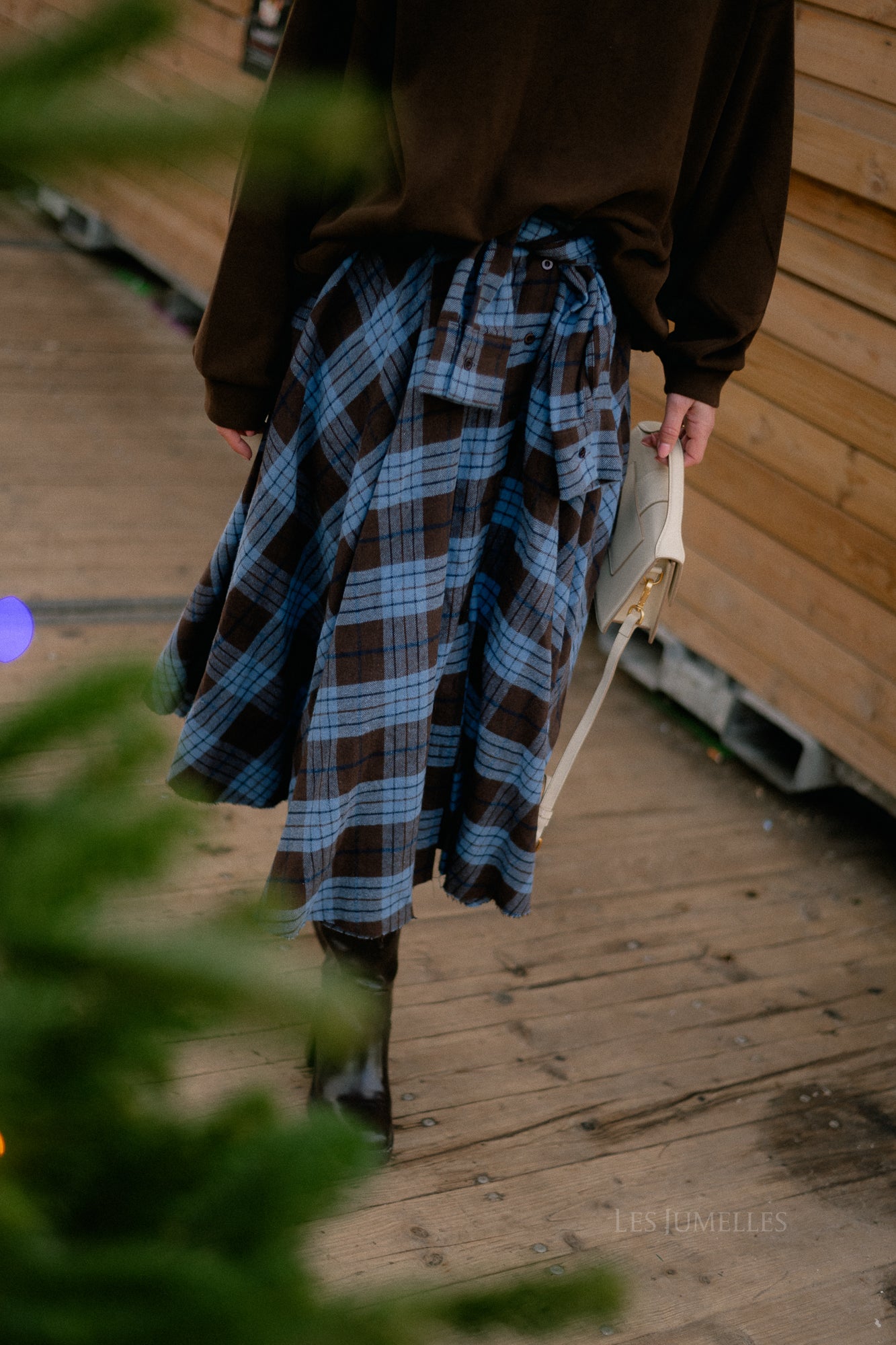 Martha checkered skirt hot chocolate/baby blue