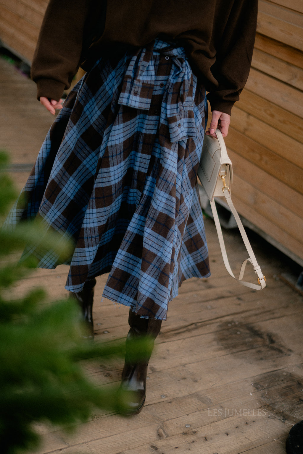 Martha checkered skirt hot chocolate/baby blue