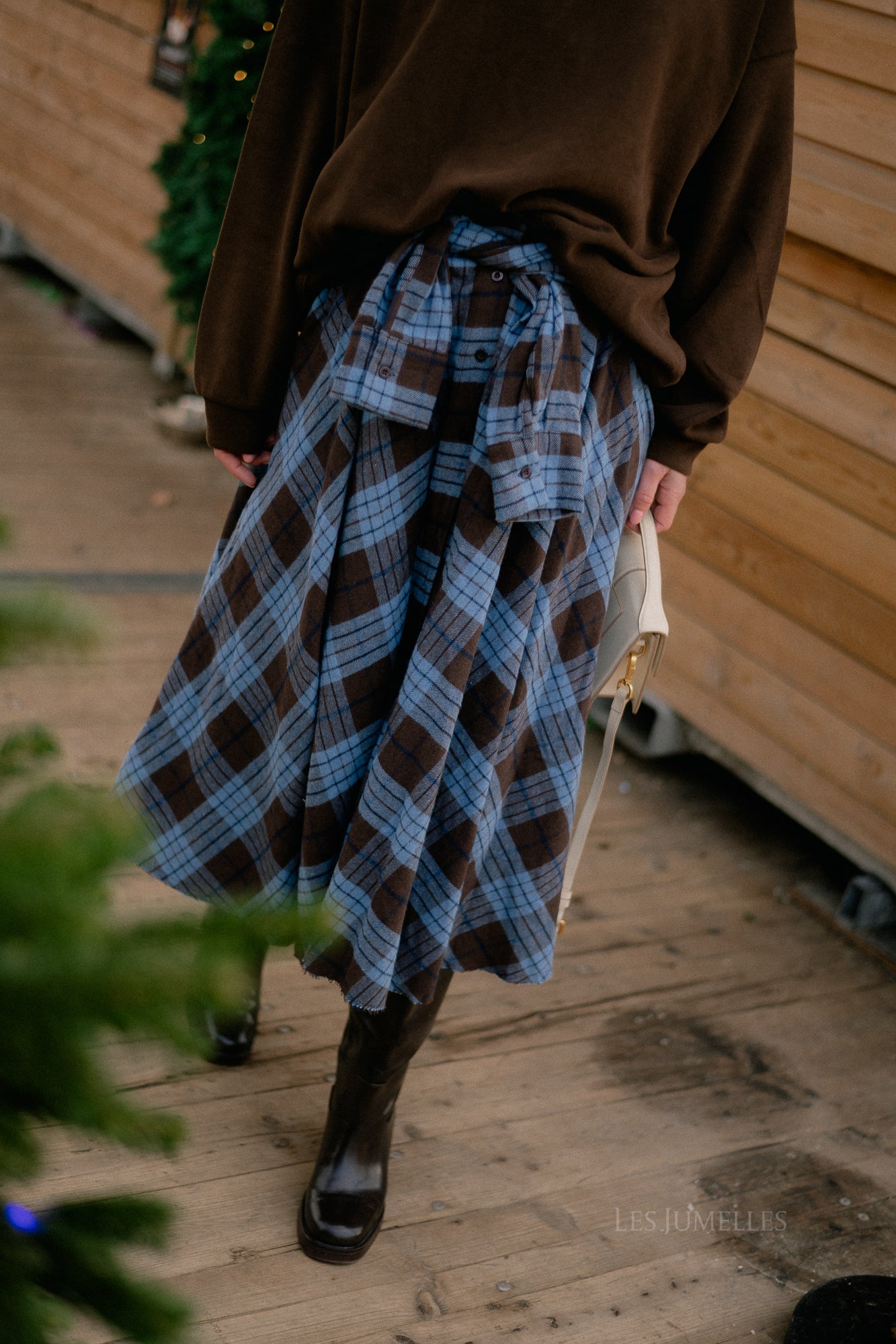 Martha checkered skirt hot chocolate/baby blue