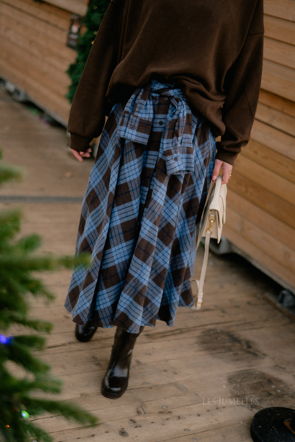 Martha checkered skirt hot chocolate/baby blue