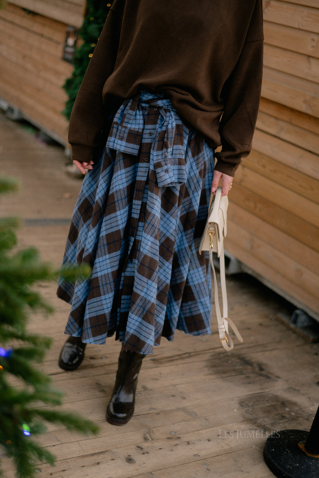 Martha checkered skirt hot chocolate/baby blue