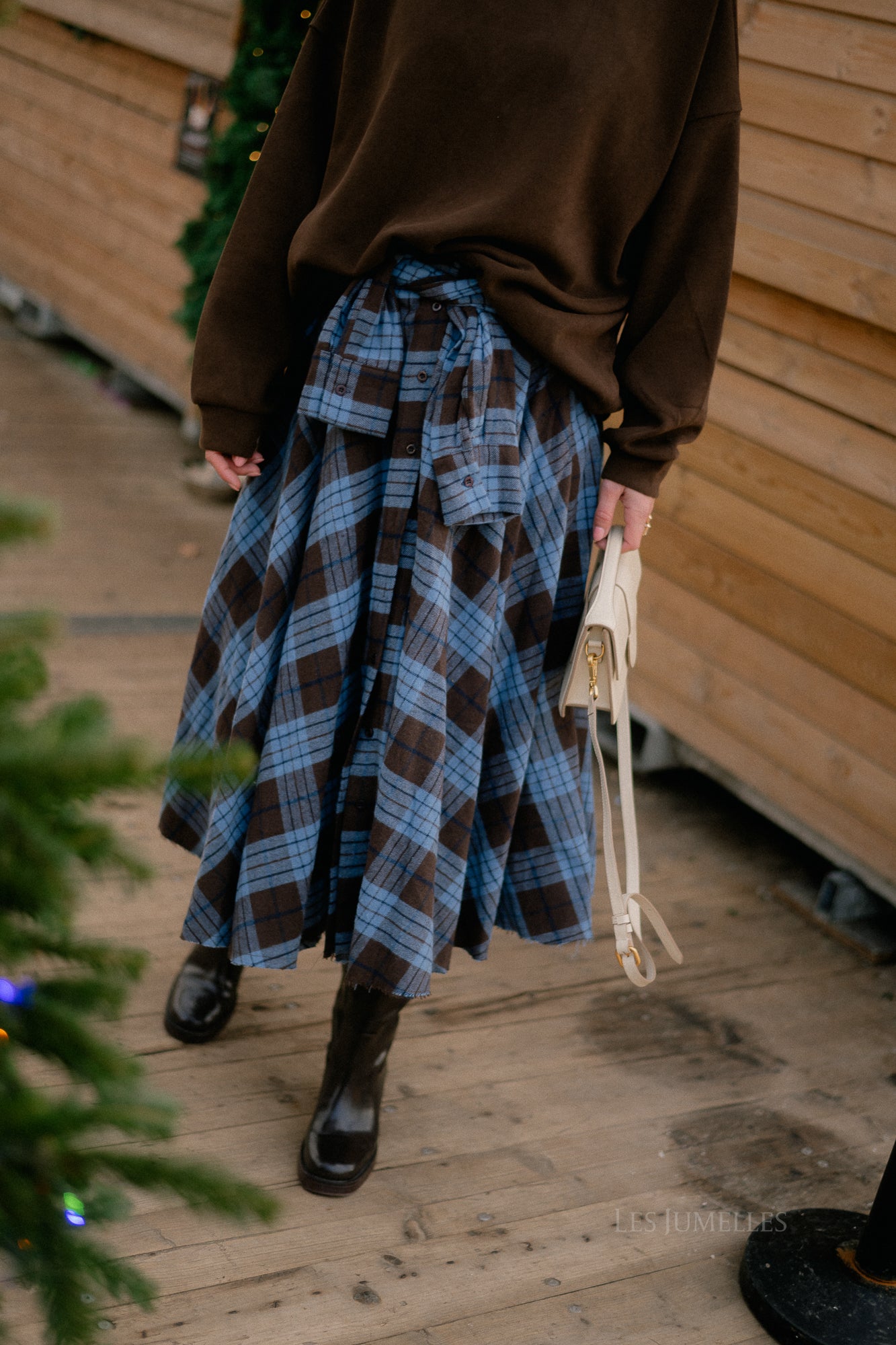 Martha checkered skirt hot chocolate/baby blue