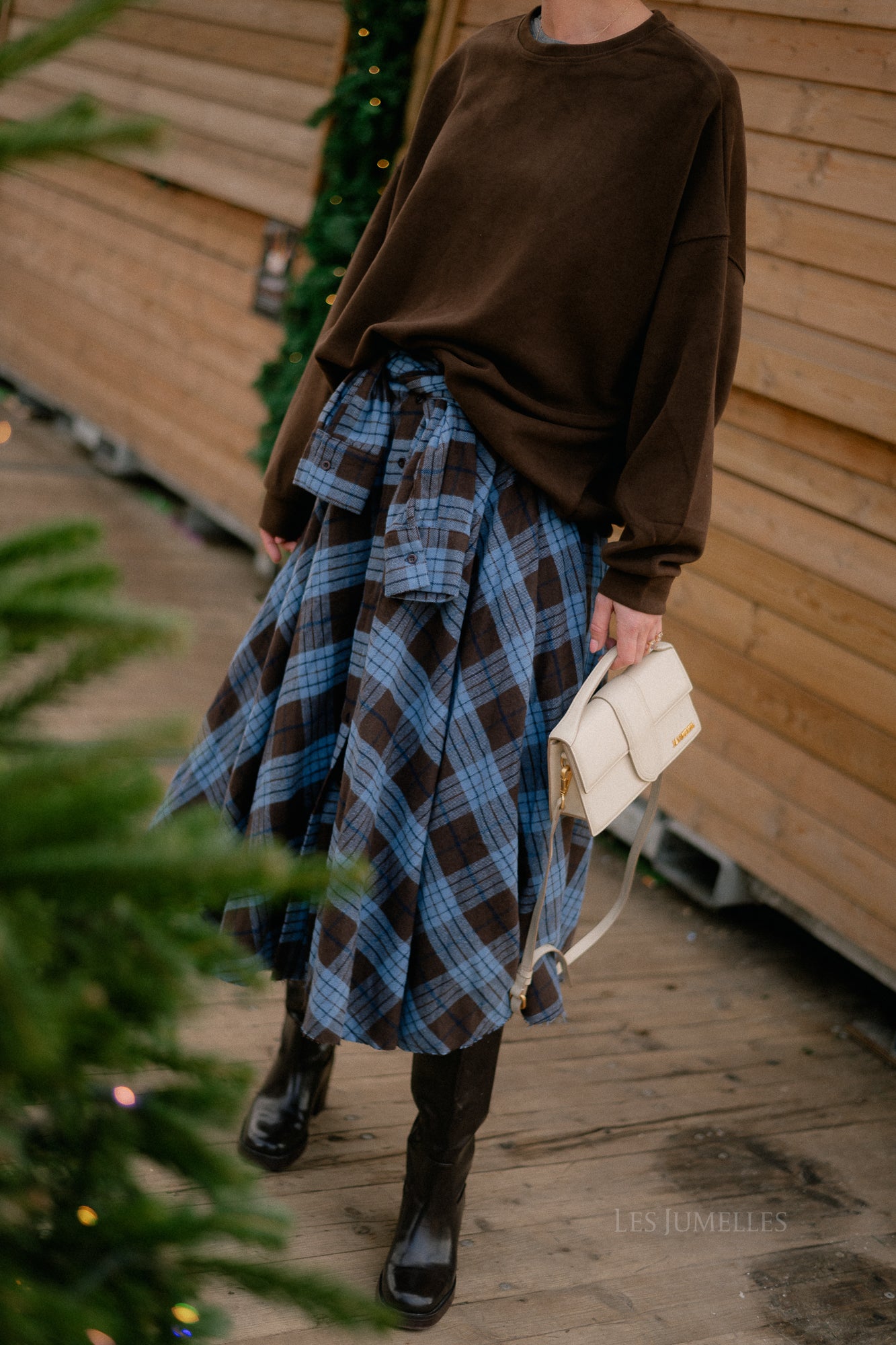 Martha checkered skirt hot chocolate/baby blue