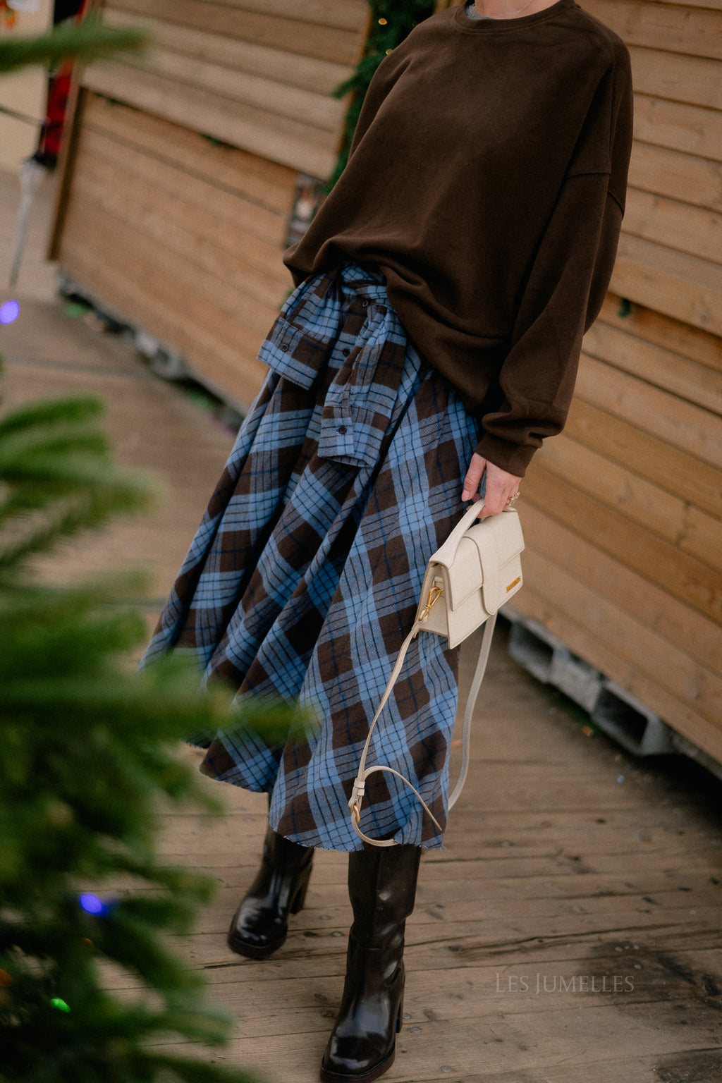 Martha checkered skirt hot chocolate/baby blue