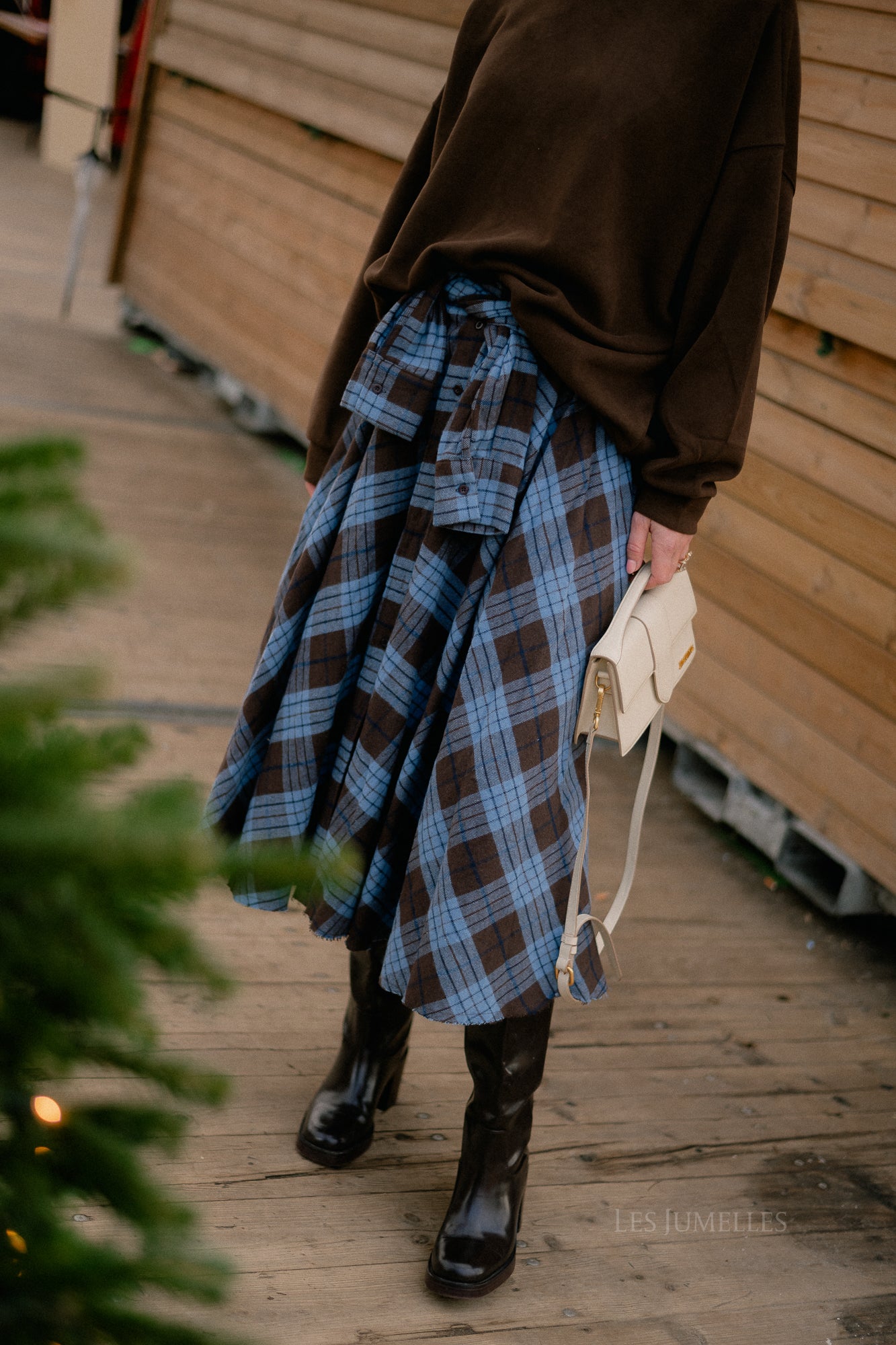 Martha checkered skirt hot chocolate/baby blue