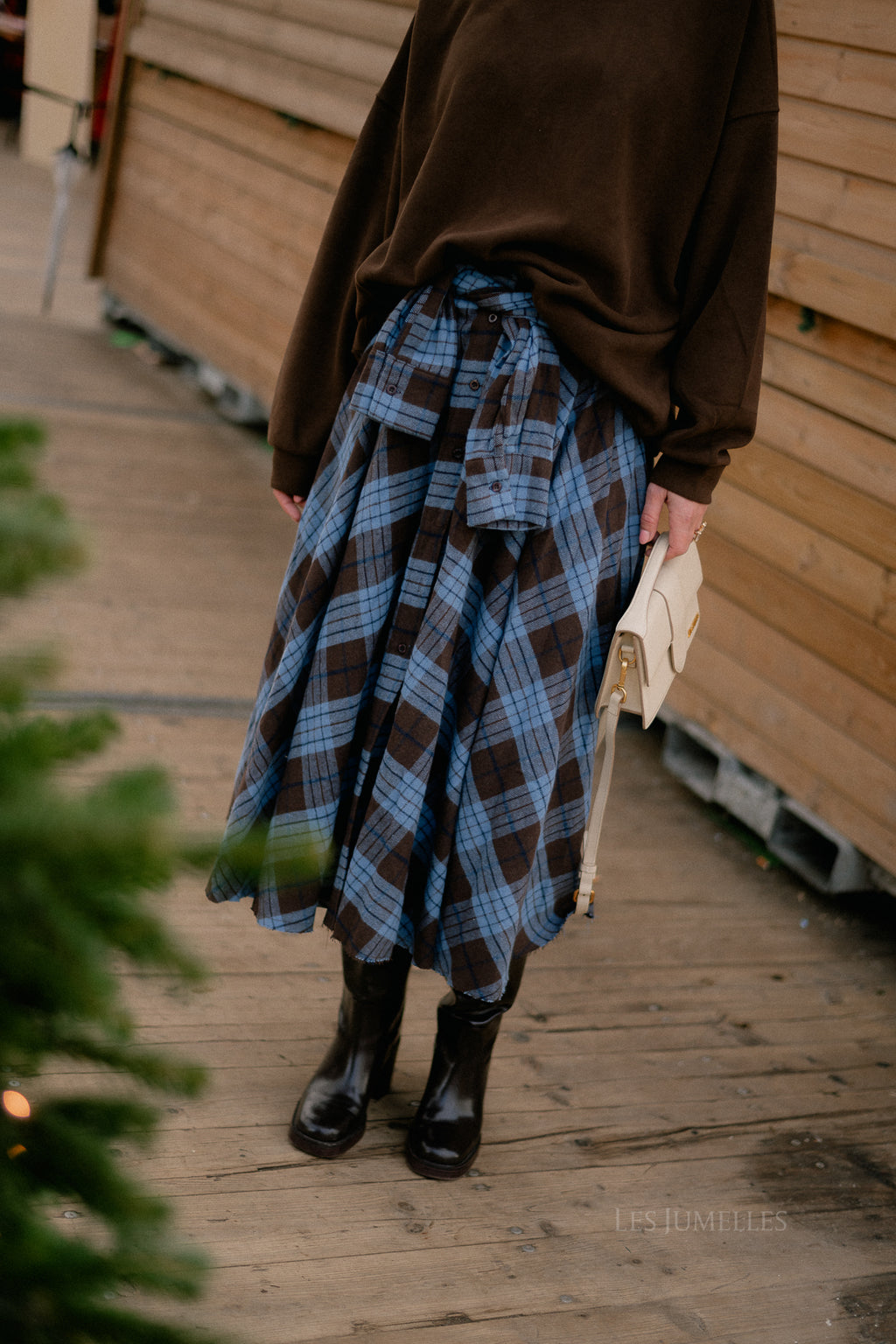 Martha checkered skirt hot chocolate/baby blue