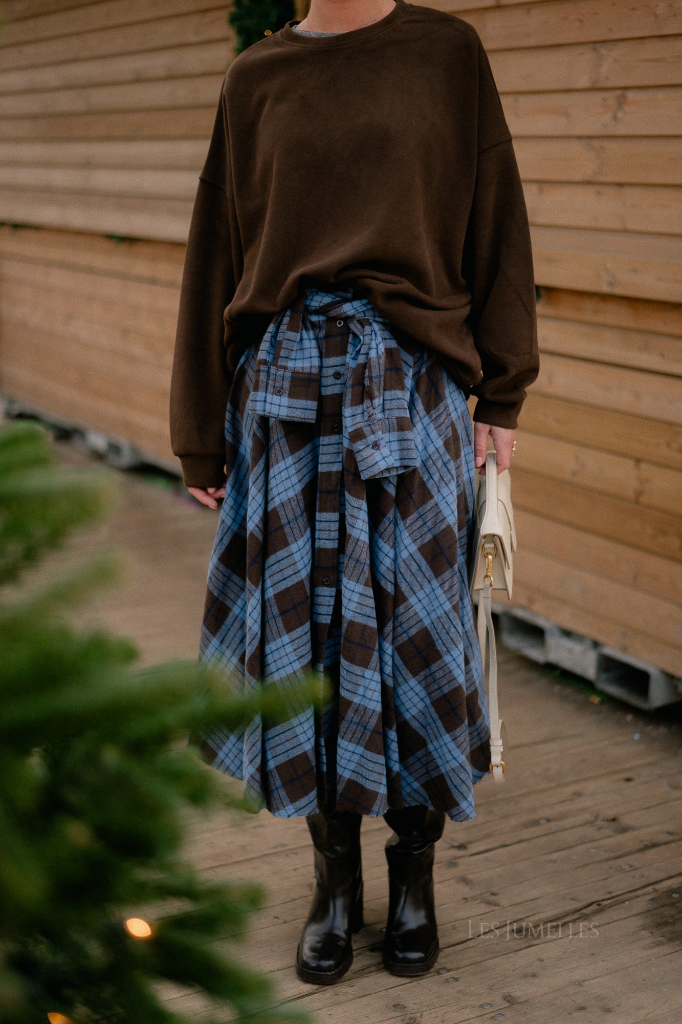 Martha checkered skirt hot chocolate/baby blue