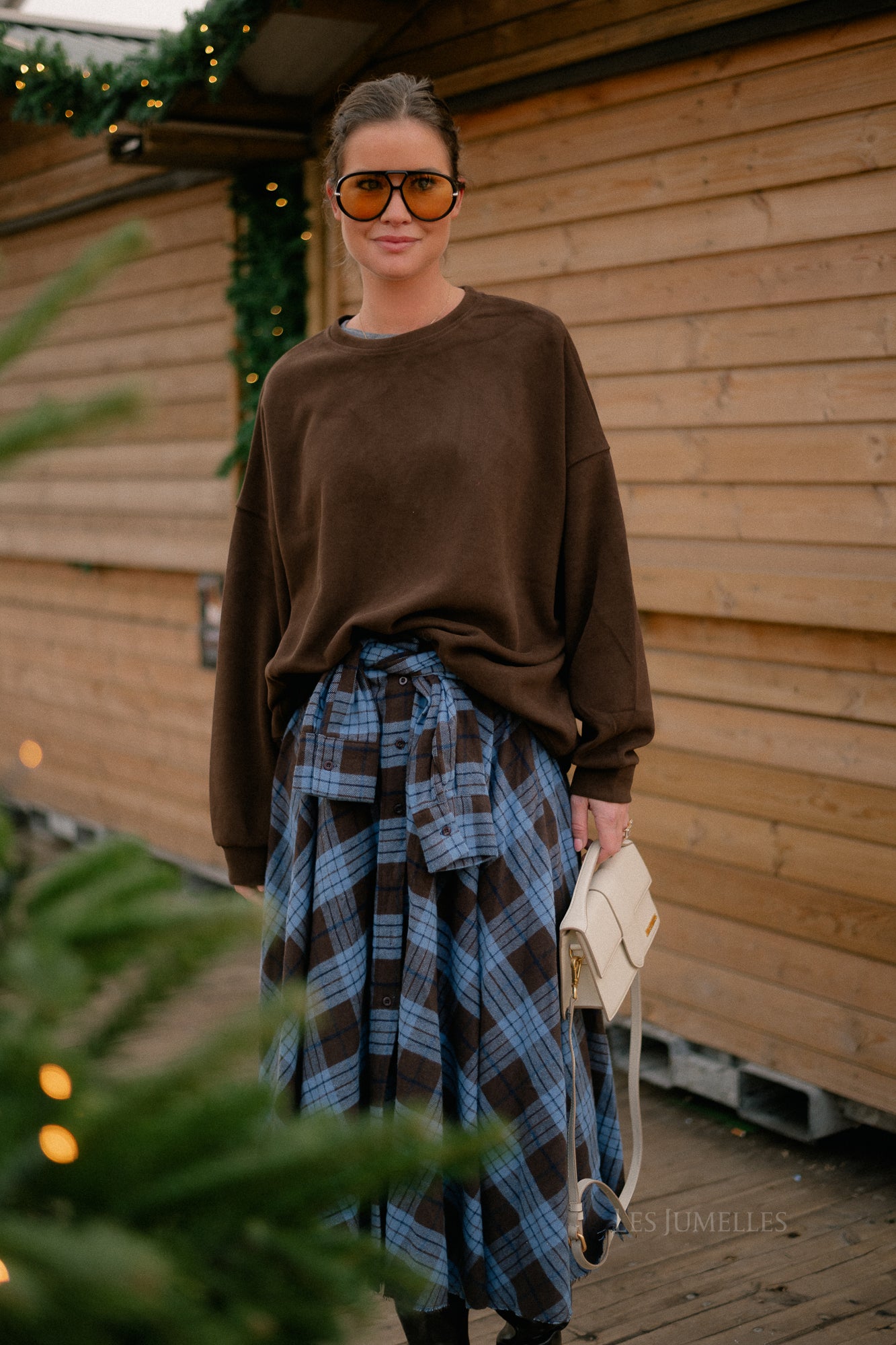 Martha checkered skirt hot chocolate/baby blue