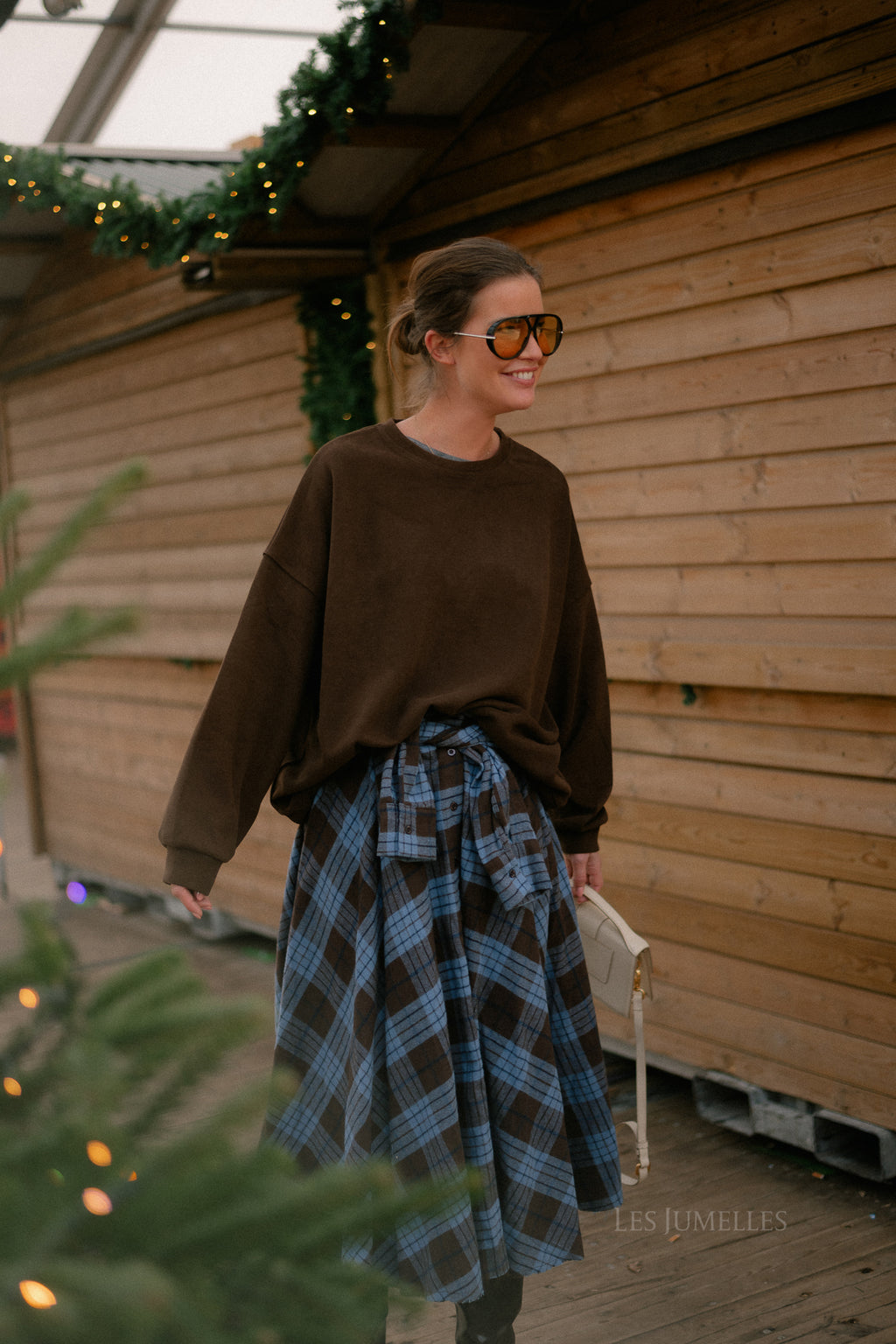 Martha checkered skirt hot chocolate/baby blue