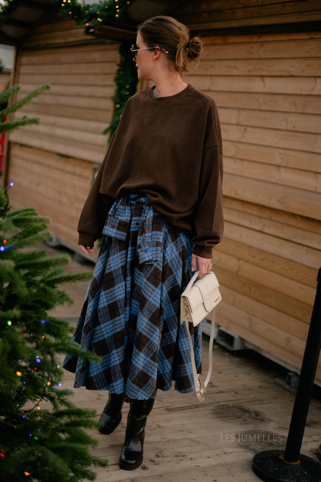 Martha checkered skirt hot chocolate/baby blue