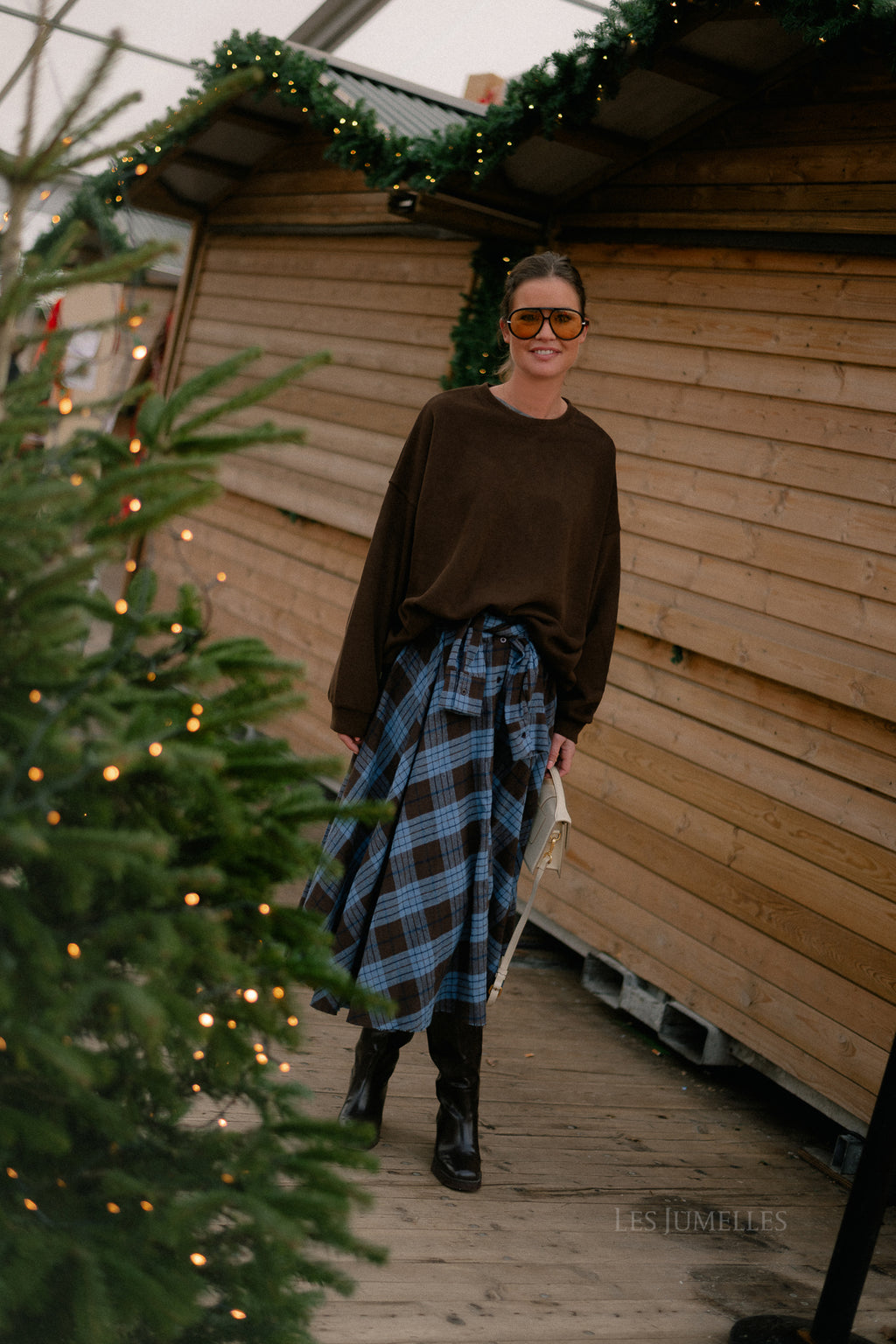 Martha checkered skirt hot chocolate/baby blue