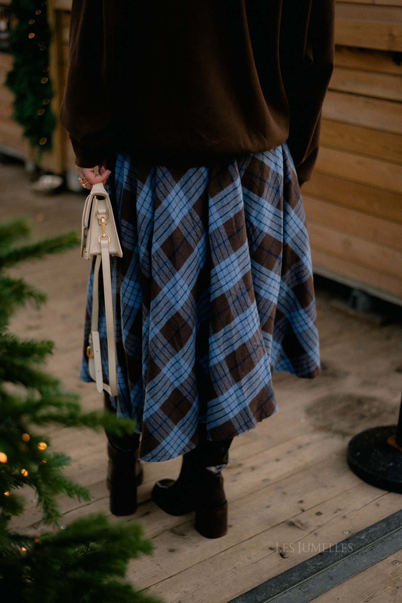 Martha checkered skirt hot chocolate/baby blue