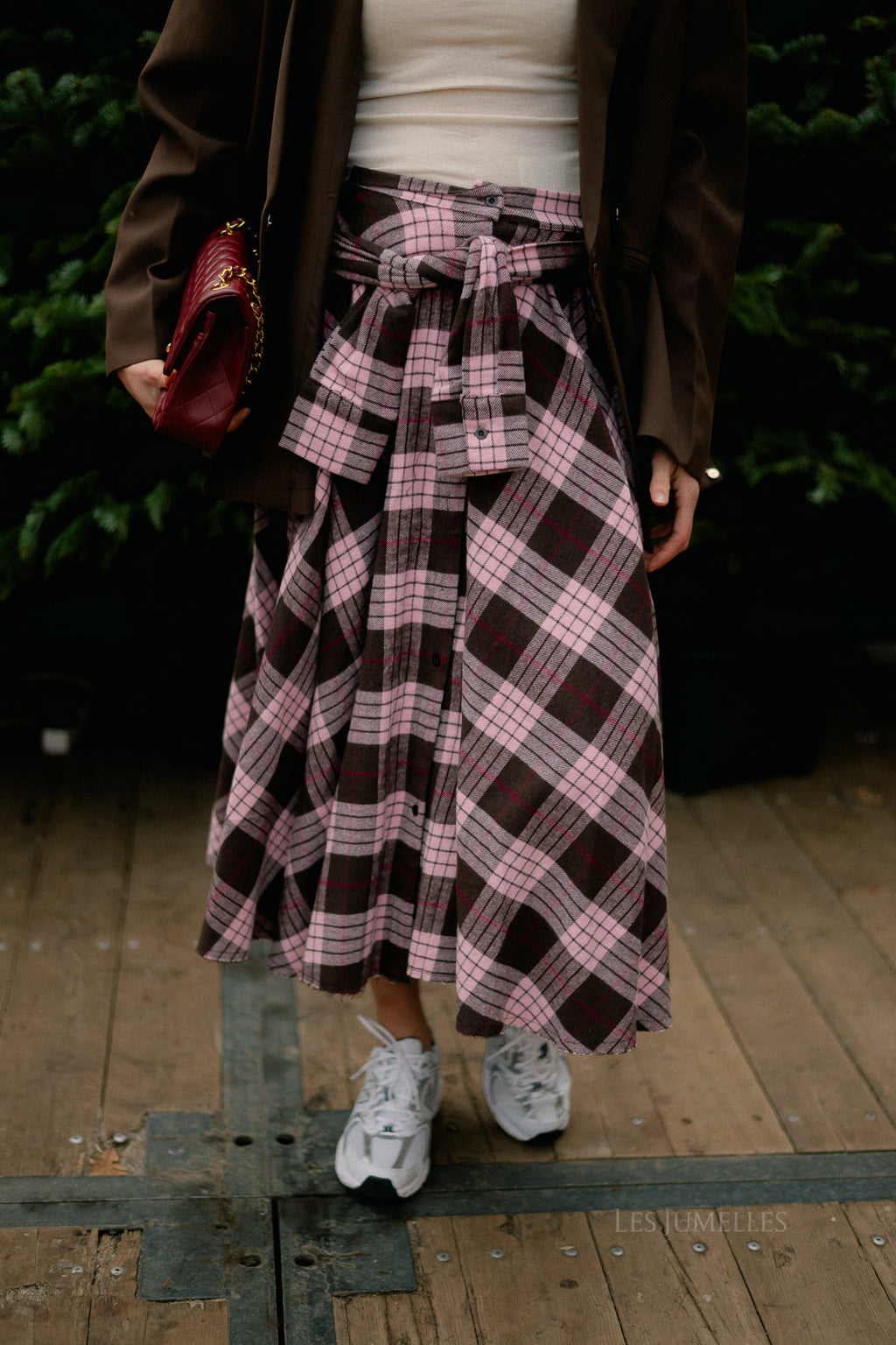 Martha checkered skirt hot chocolate/baby pink