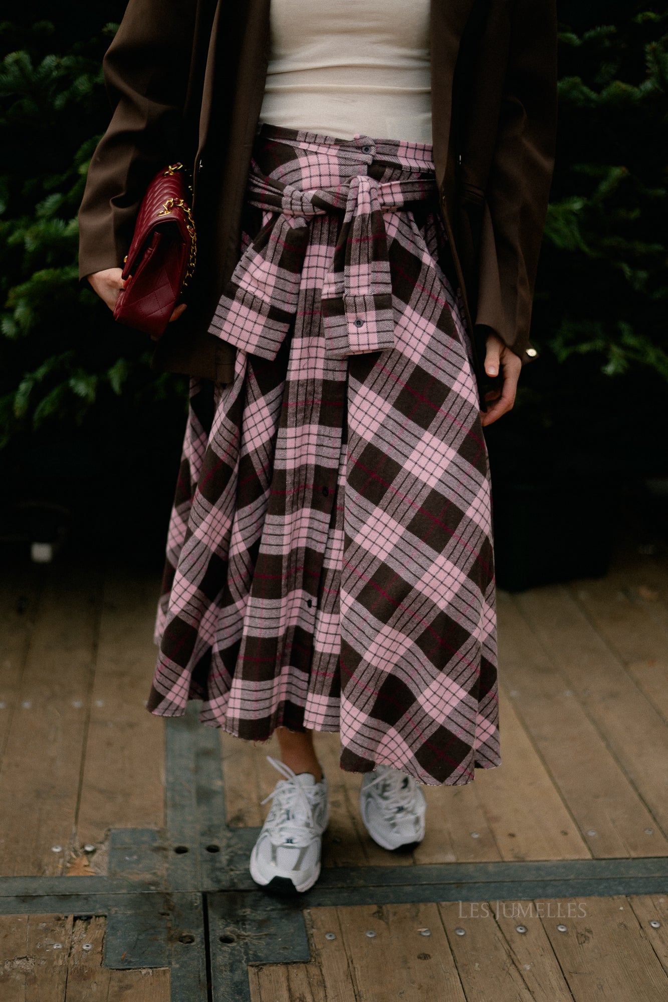 Martha checkered skirt hot chocolate/baby pink