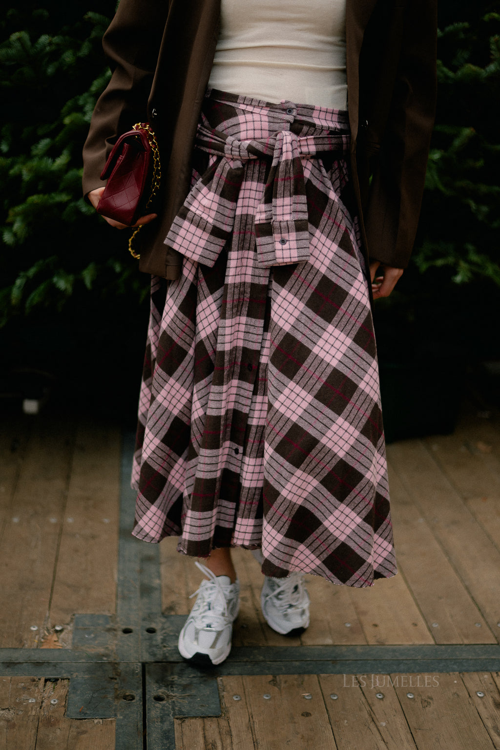 Martha checkered skirt hot chocolate/baby pink