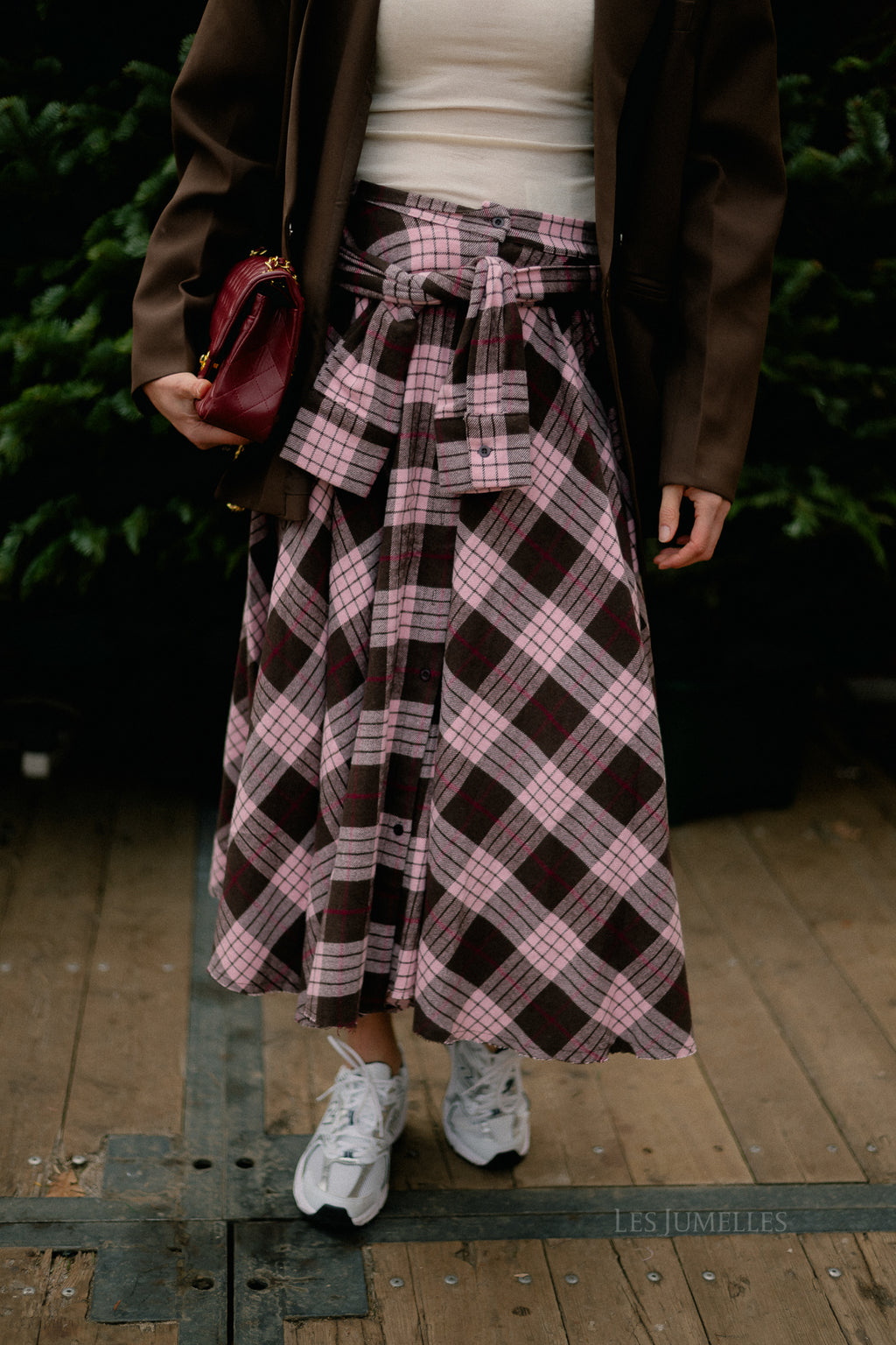 Martha checkered skirt hot chocolate/baby pink