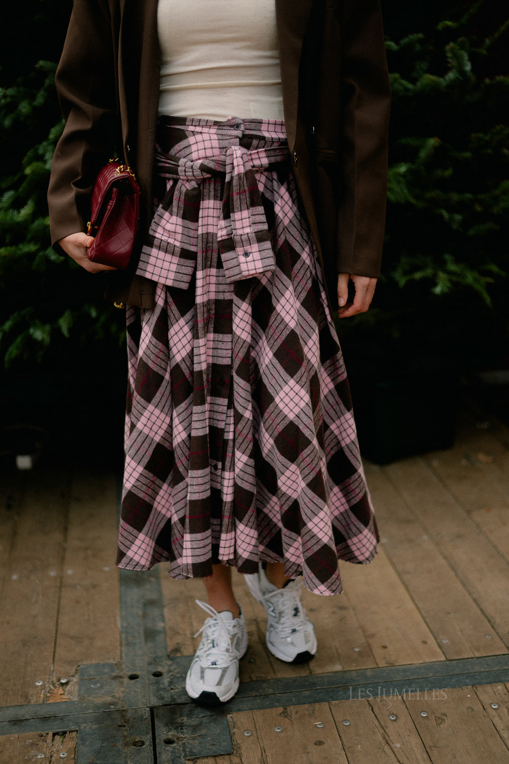 Martha checkered skirt hot chocolate/baby pink