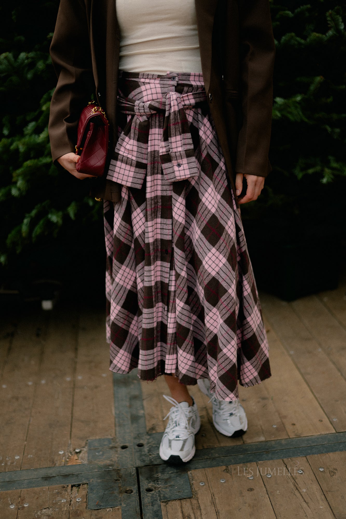 Martha checkered skirt hot chocolate/baby pink