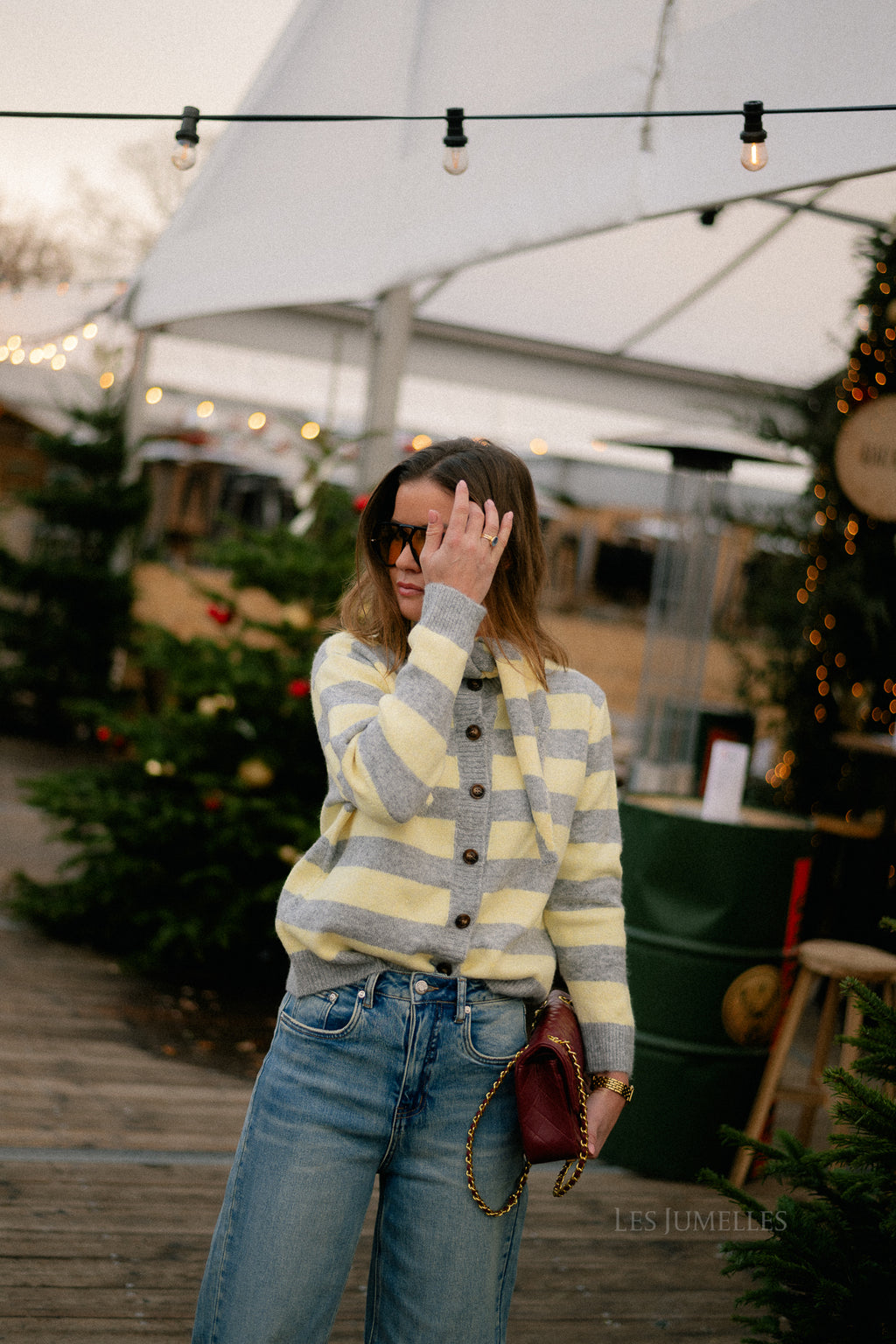 Birdie striped cardigan grey/butter yellow