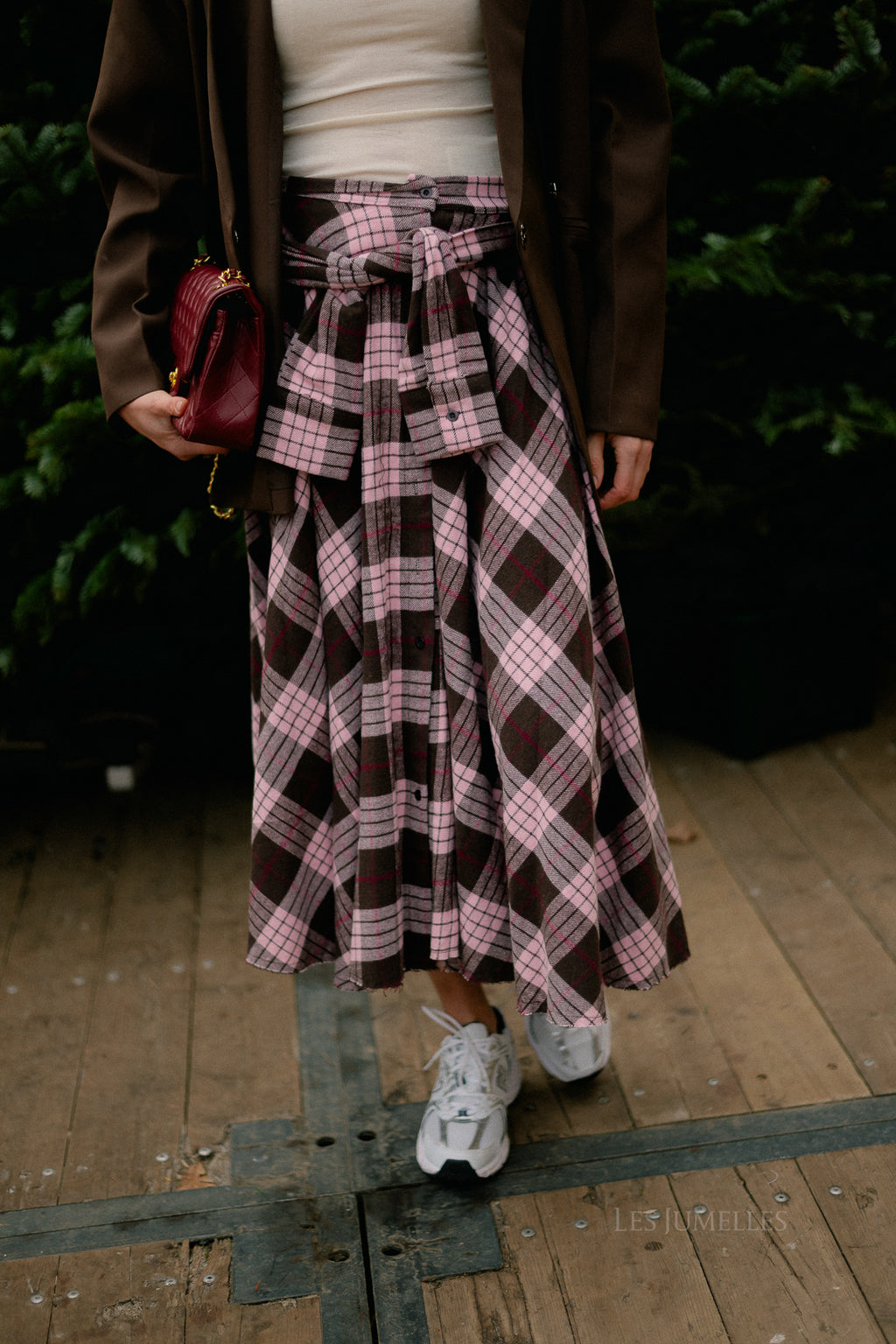 Martha checkered skirt hot chocolate/baby pink