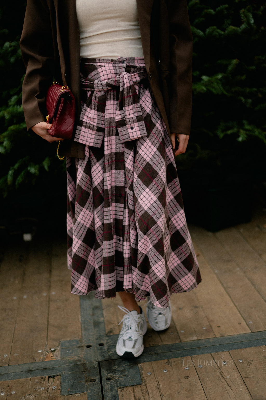 Martha checkered skirt hot chocolate/baby pink
