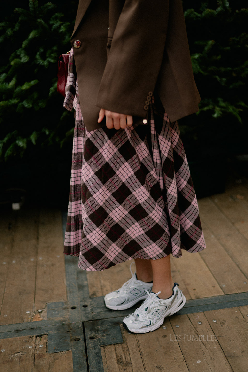Martha checkered skirt hot chocolate/baby pink
