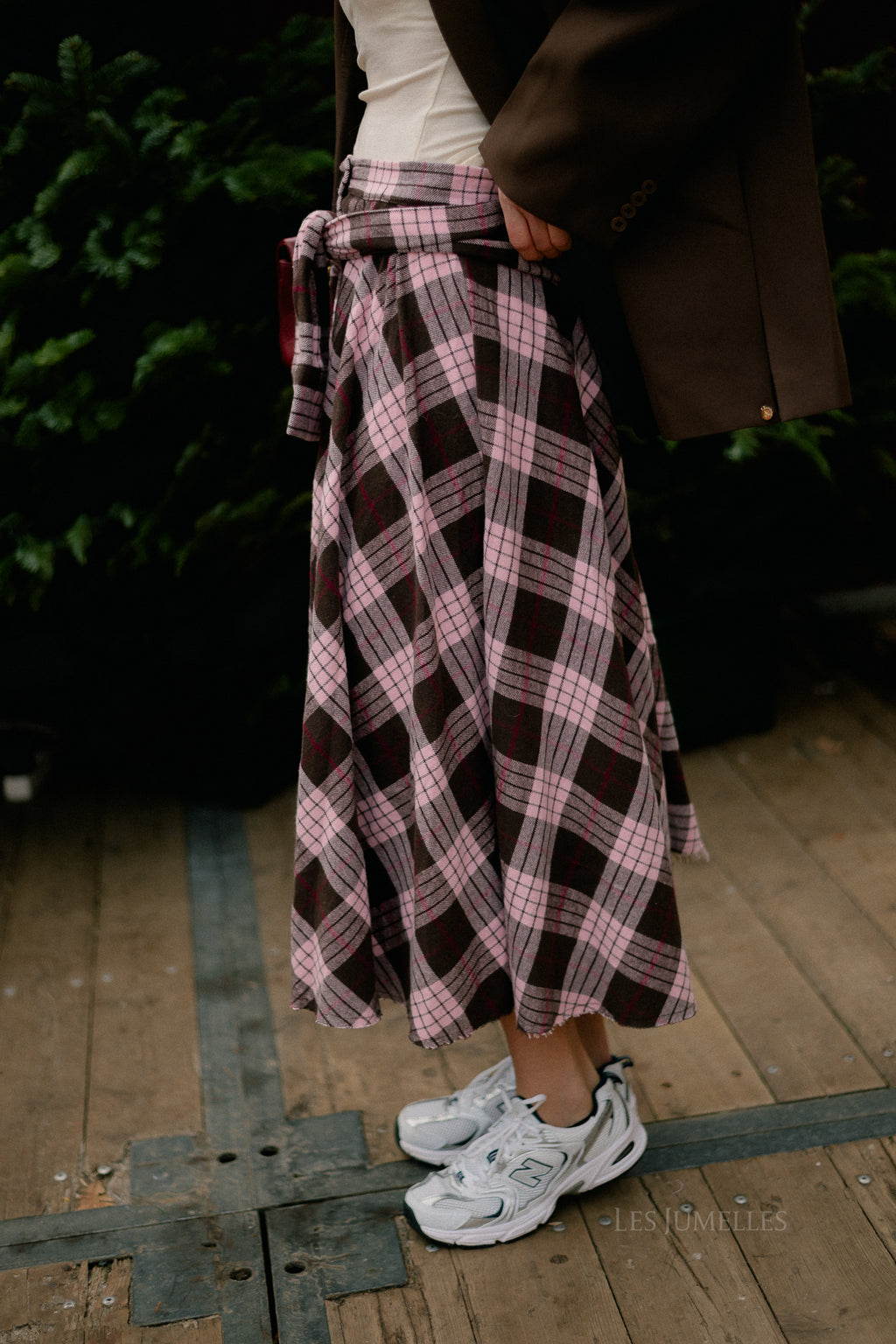 Martha checkered skirt hot chocolate/baby pink