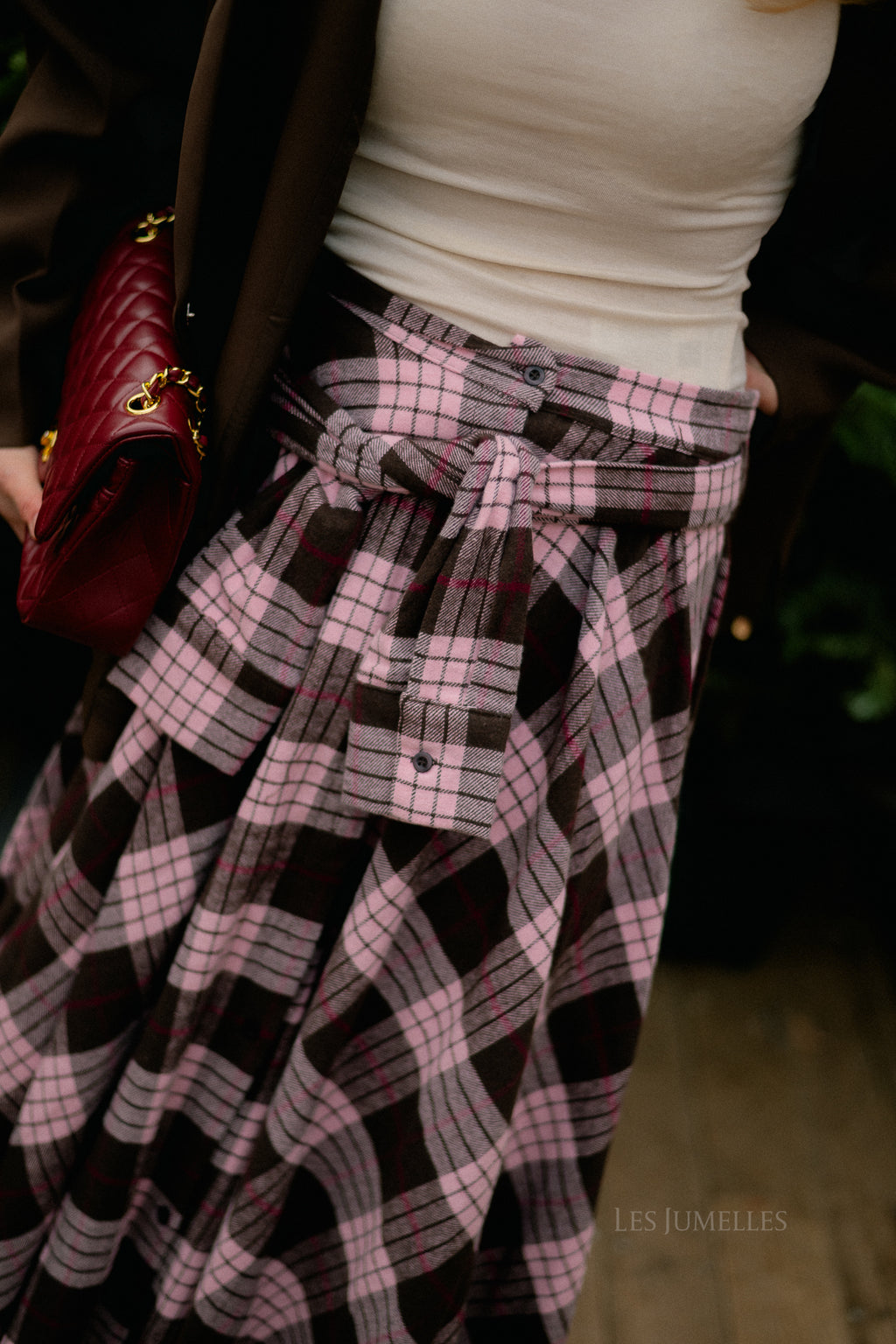 Martha checkered skirt hot chocolate/baby pink
