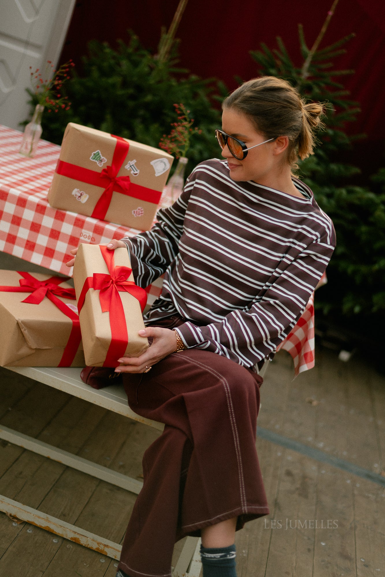 SLFPolly LS boatneck striped tee fig