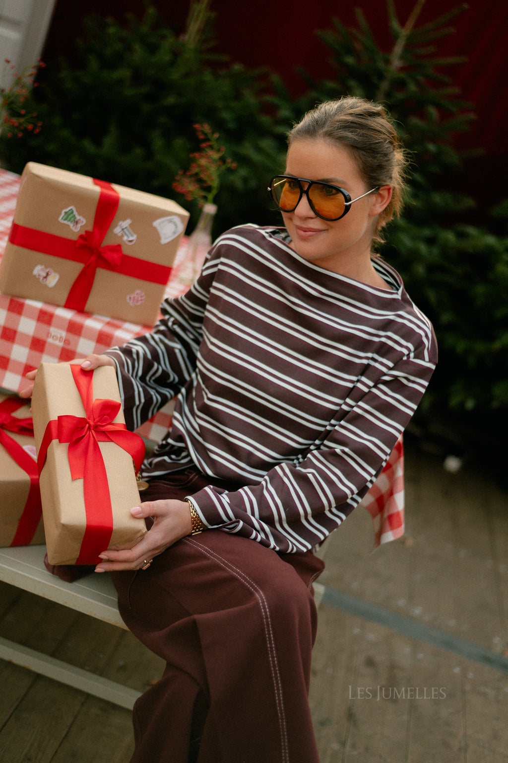 SLFPolly LS boatneck striped tee fig