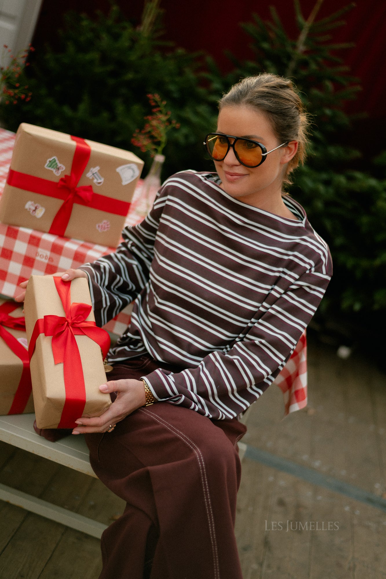 SLFPolly LS boatneck striped tee fig