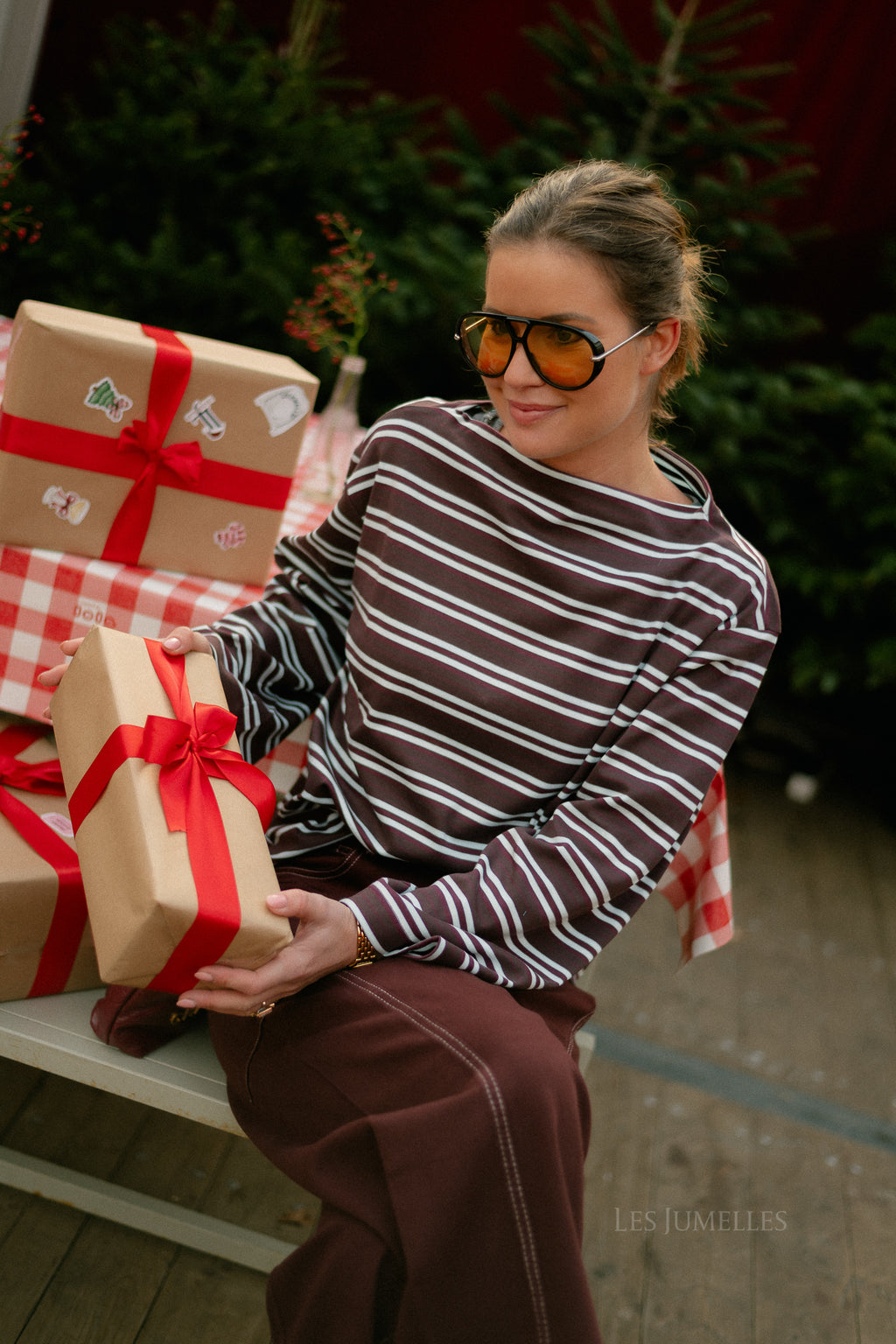 SLFPolly LS boatneck striped tee fig