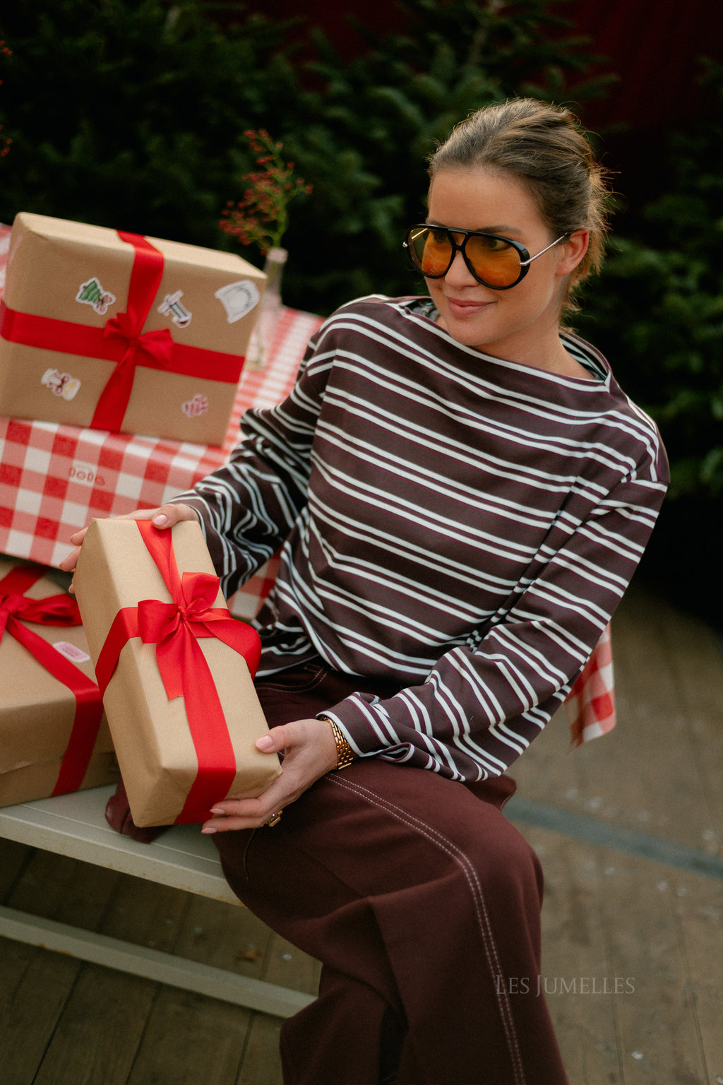 SLFPolly LS boatneck striped tee fig