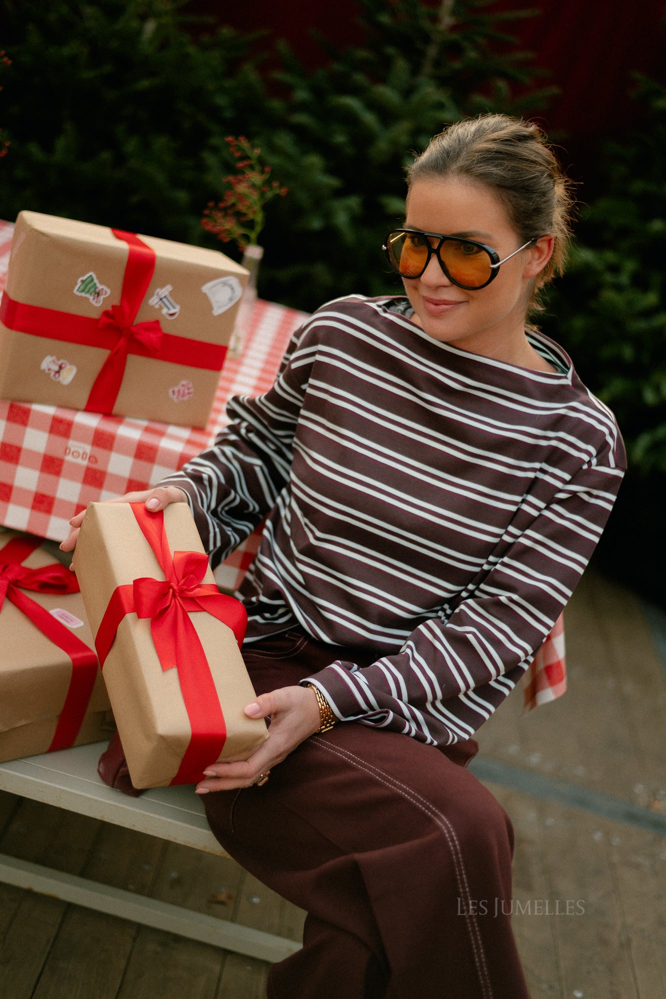 SLFPolly LS boatneck striped tee fig