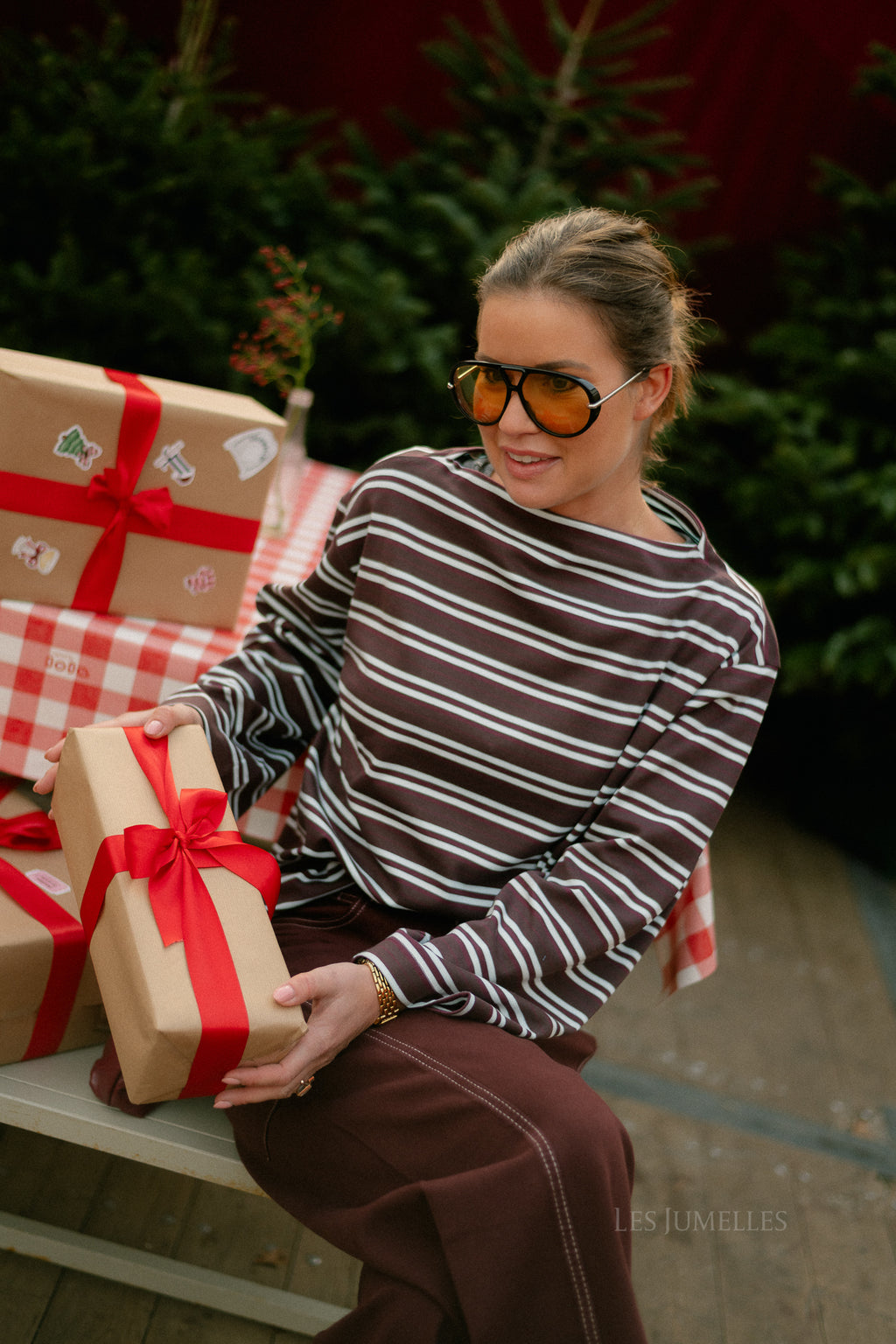 SLFPolly LS boatneck striped tee fig