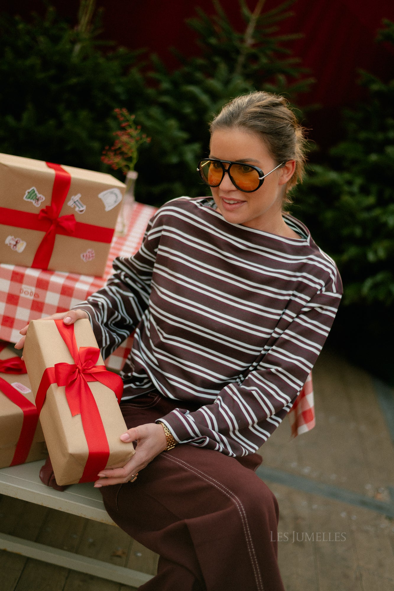 SLFPolly LS boatneck striped tee fig