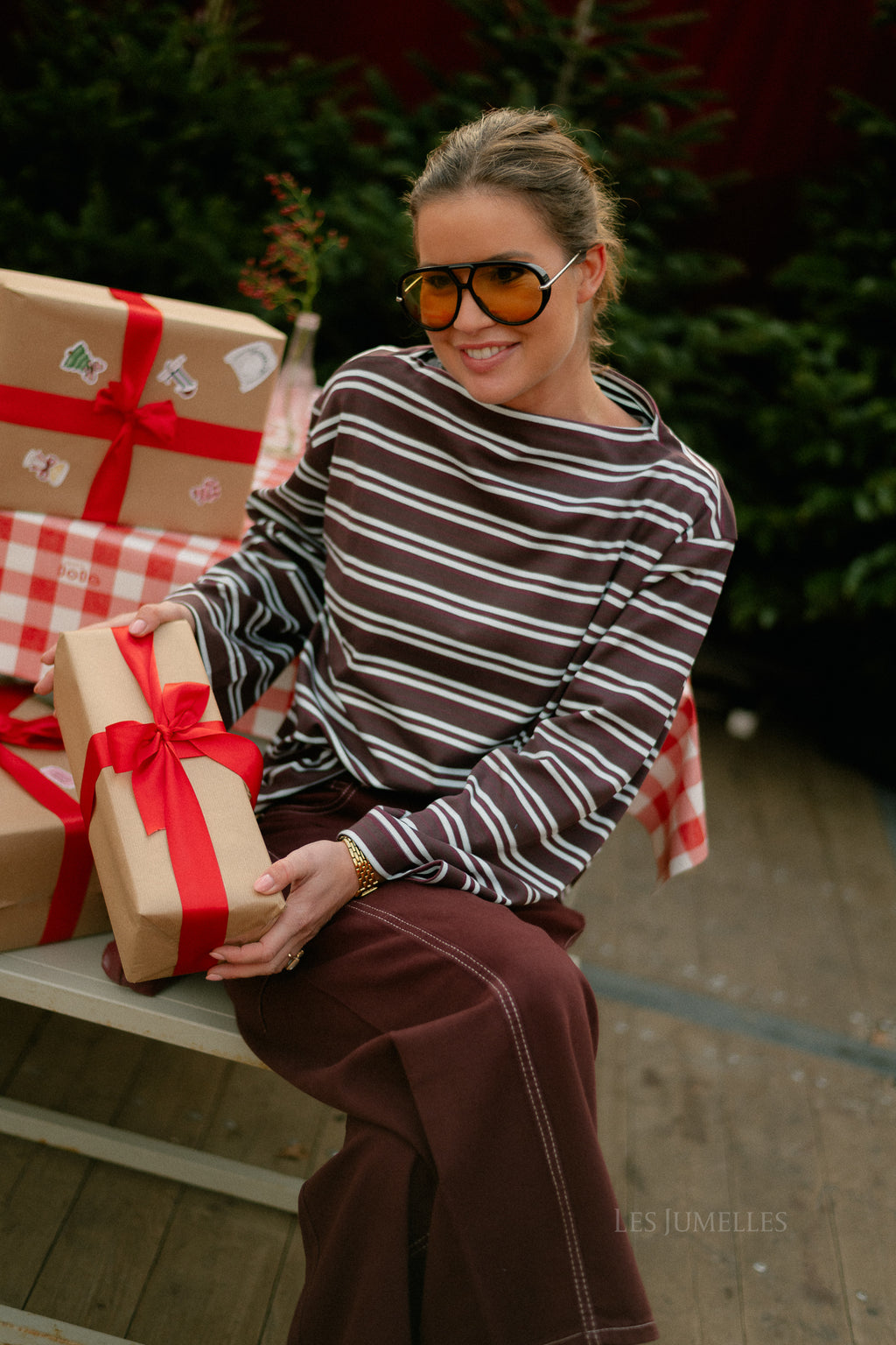 SLFPolly LS boatneck striped tee fig