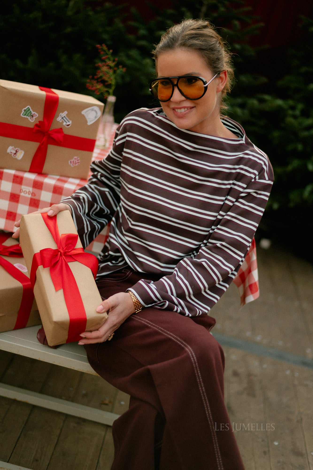 SLFPolly LS boatneck striped tee fig